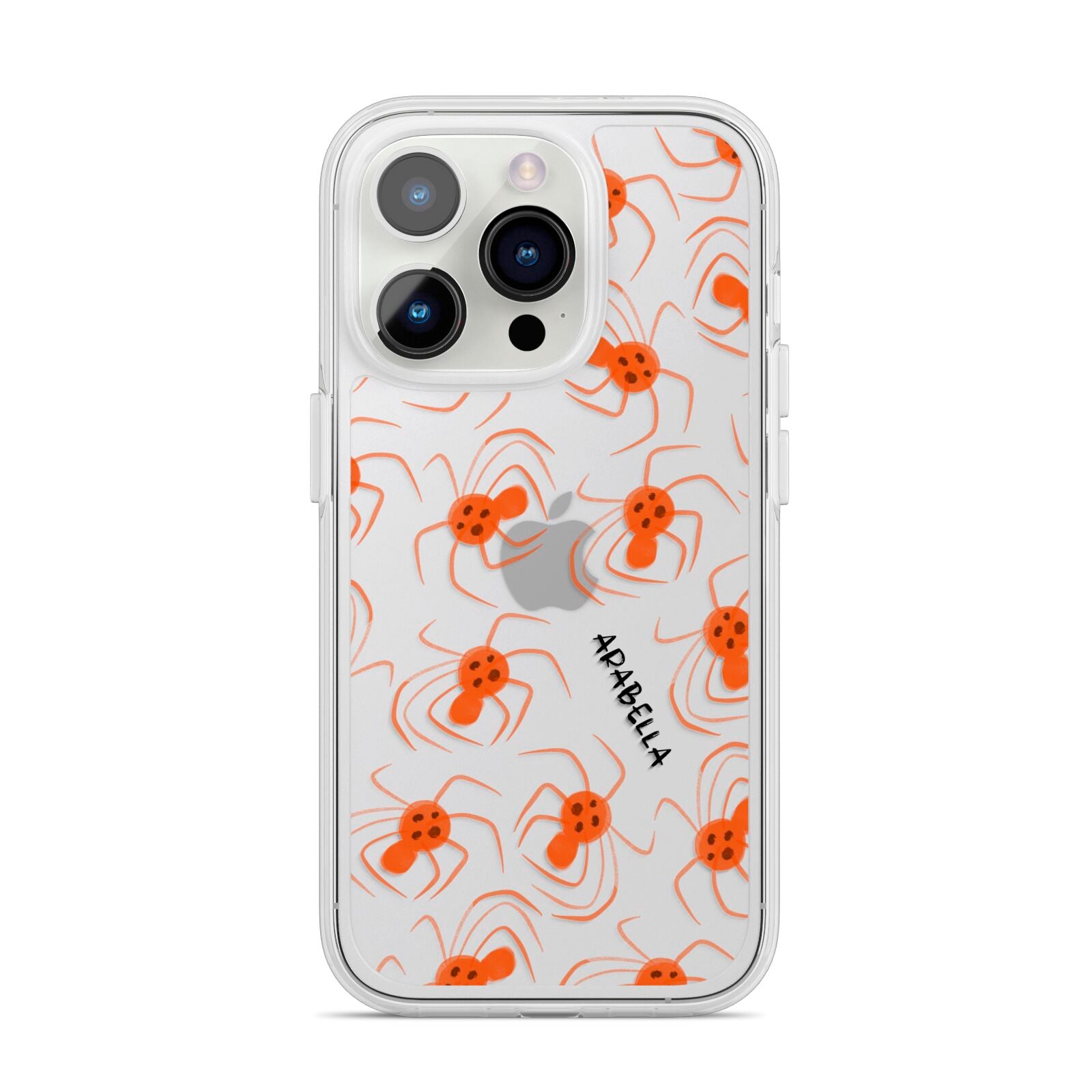 Orange Spiders Personalised iPhone 14 Pro Clear Tough Case Silver