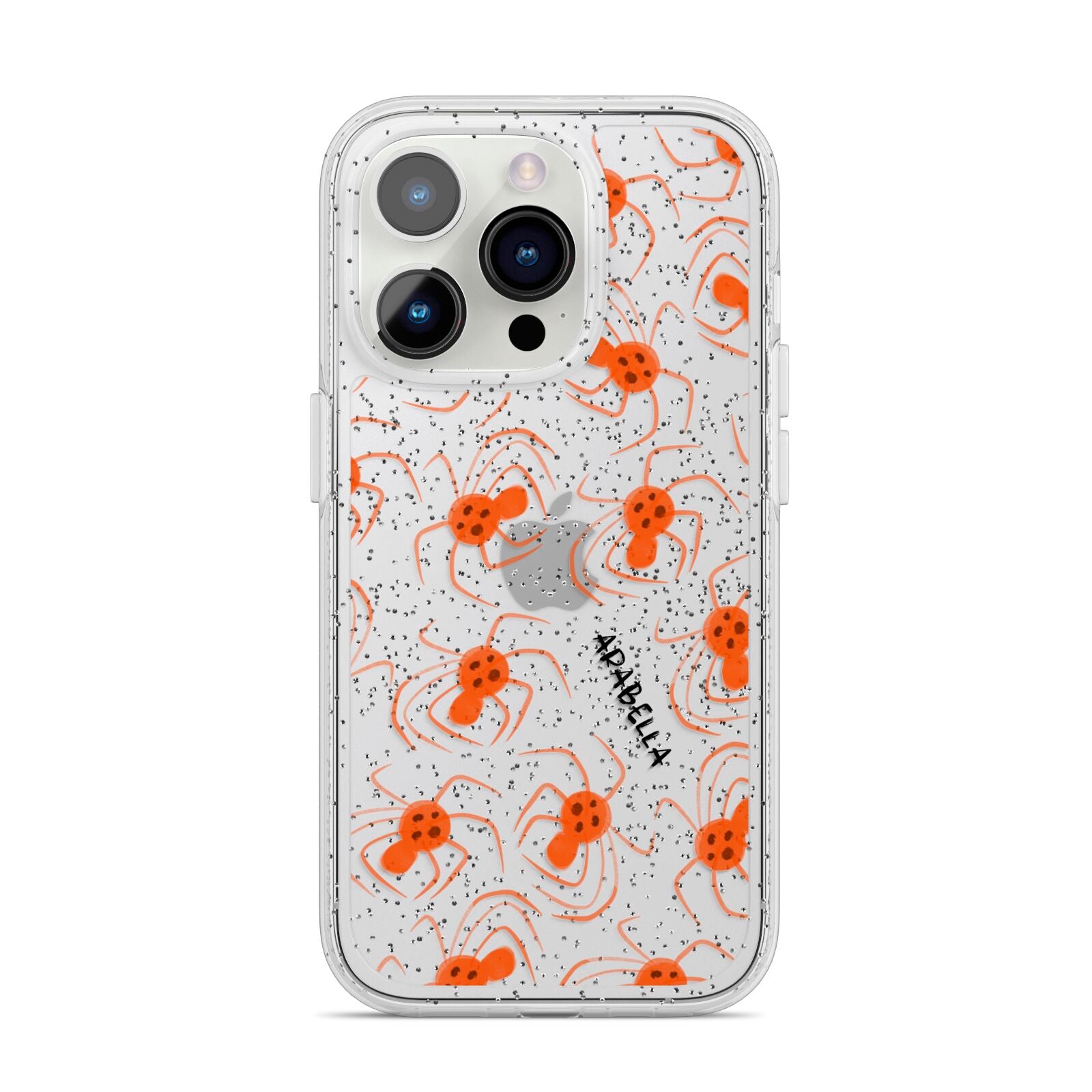 Orange Spiders Personalised iPhone 14 Pro Glitter Tough Case Silver