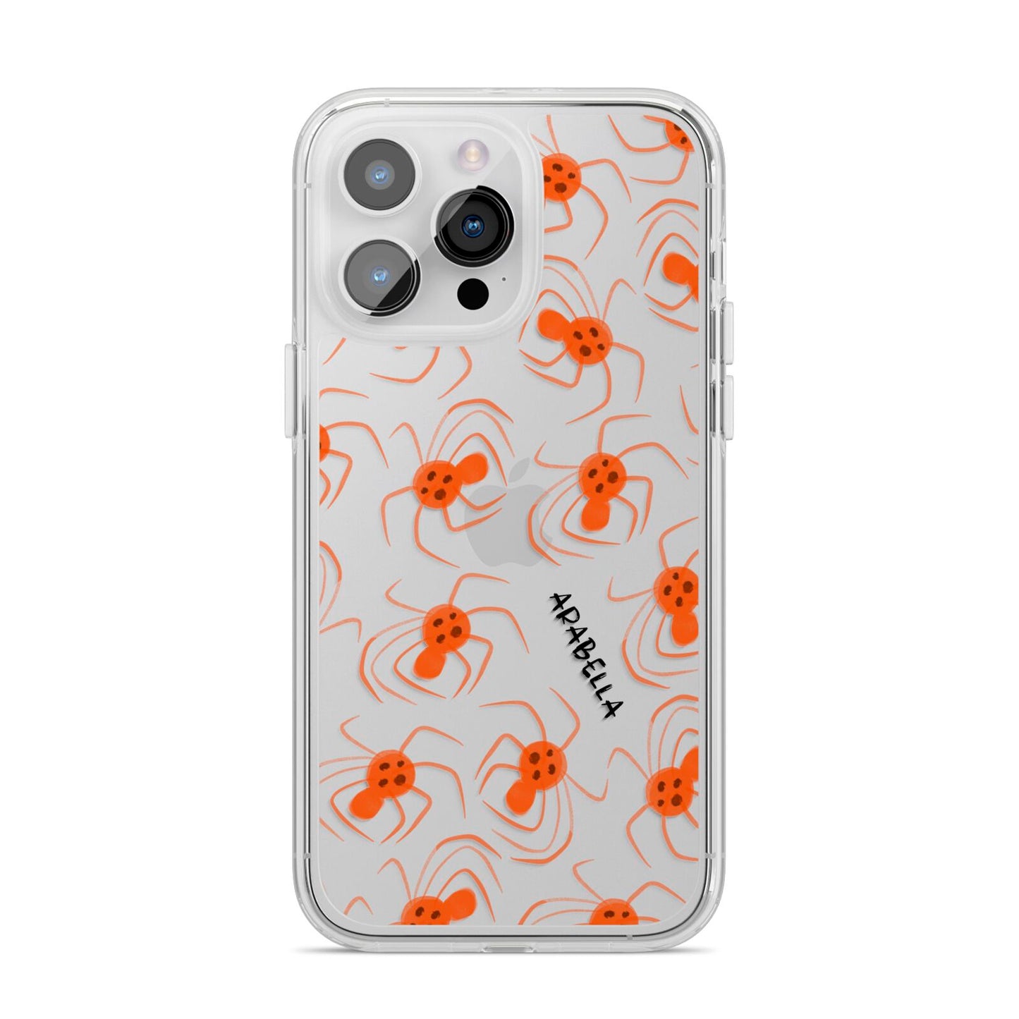 Orange Spiders Personalised iPhone 14 Pro Max Clear Tough Case Silver