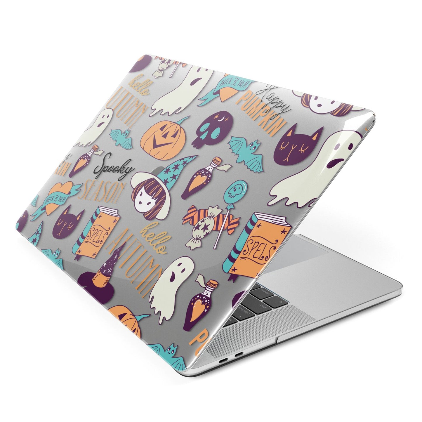 Orange and Blue Halloween Illustrations Apple MacBook Case Side View