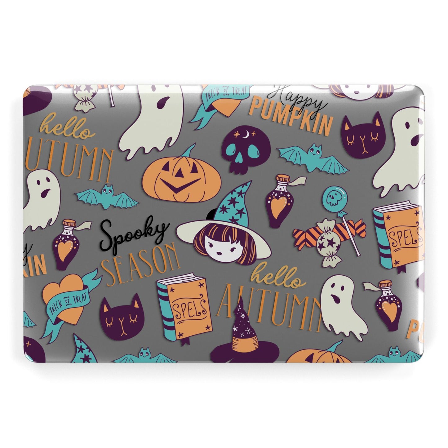 Orange and Blue Halloween Illustrations Apple MacBook Case