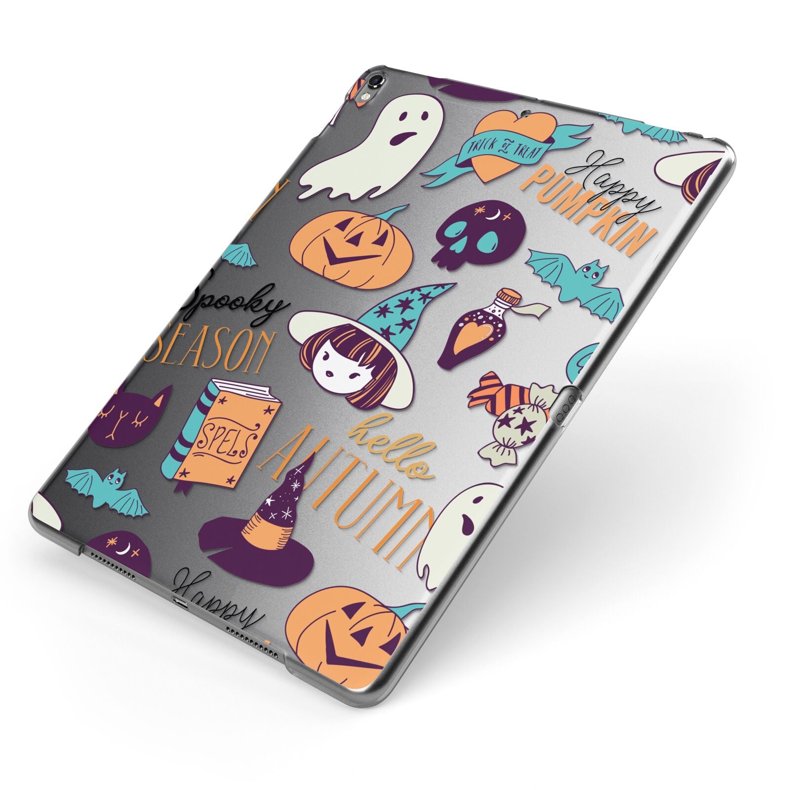 Orange and Blue Halloween Illustrations Apple iPad Case on Grey iPad Side View