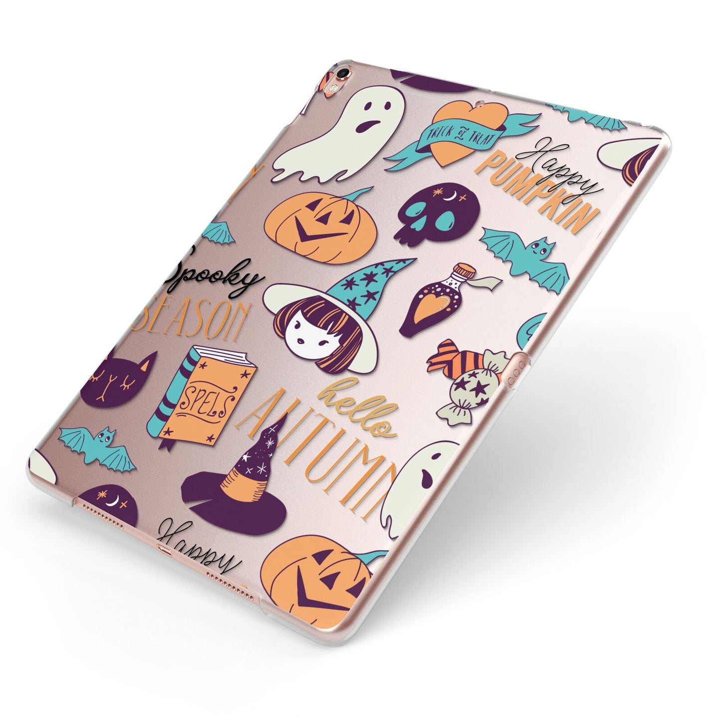 Orange and Blue Halloween Illustrations Apple iPad Case on Rose Gold iPad Side View