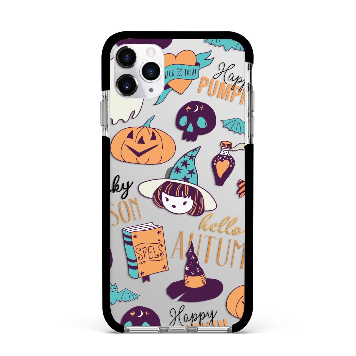 Orange and Blue Halloween Illustrations Apple iPhone 11 Pro Max in Silver with Black Impact Case