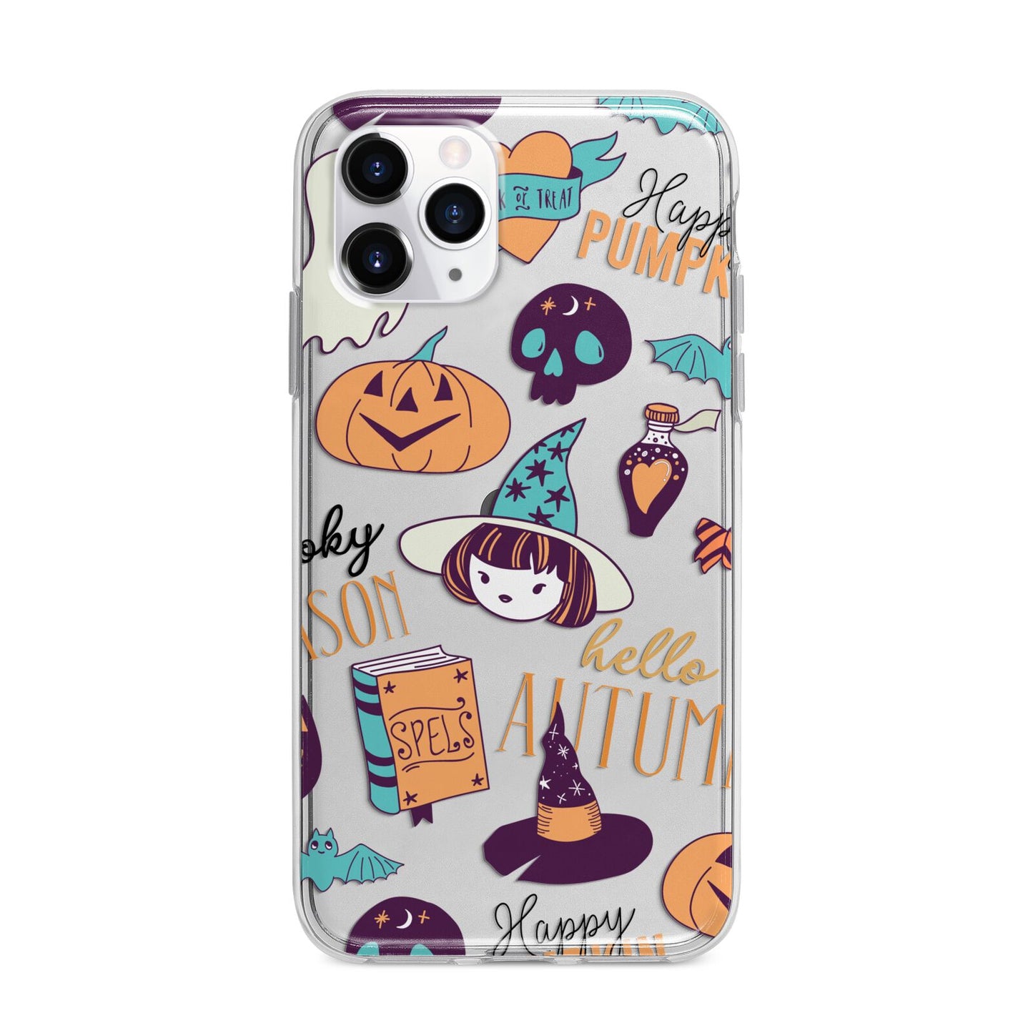 Orange and Blue Halloween Illustrations Apple iPhone 11 Pro Max in Silver with Bumper Case