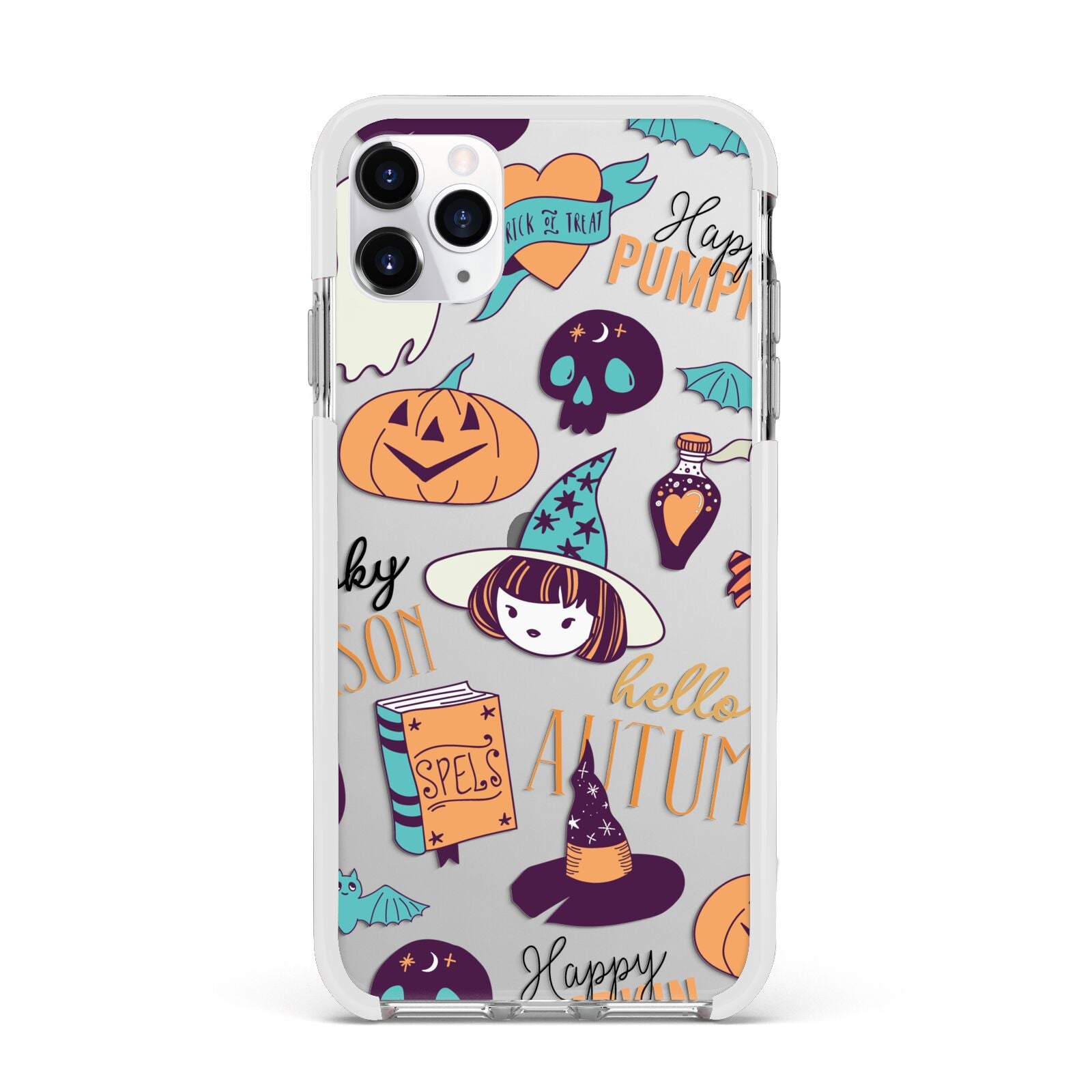 Orange and Blue Halloween Illustrations Apple iPhone 11 Pro Max in Silver with White Impact Case