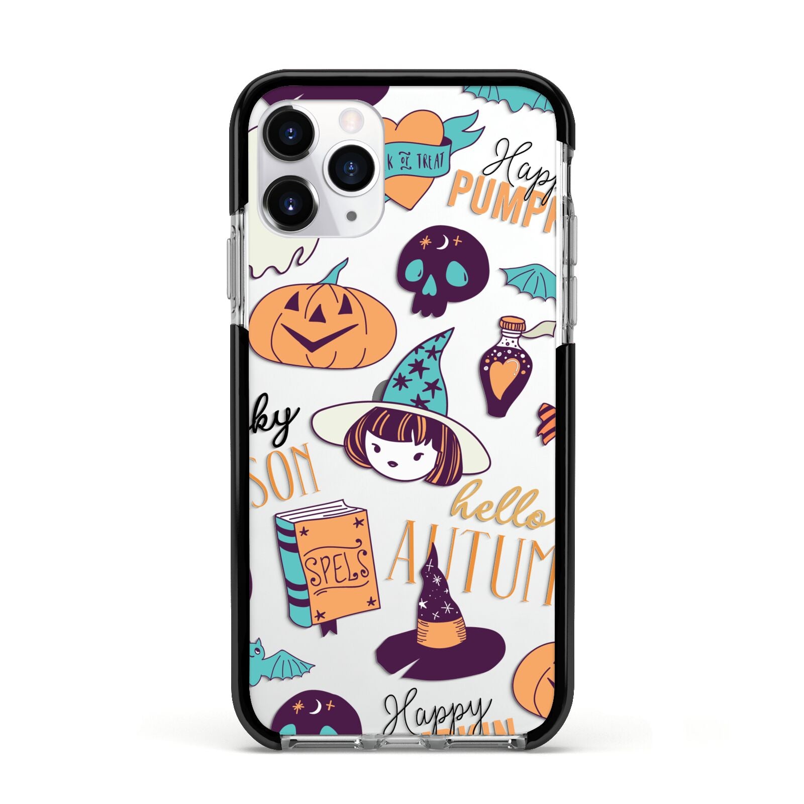 Orange and Blue Halloween Illustrations Apple iPhone 11 Pro in Silver with Black Impact Case