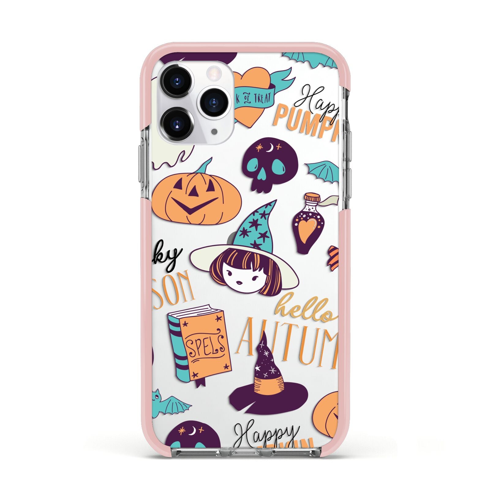 Orange and Blue Halloween Illustrations Apple iPhone 11 Pro in Silver with Pink Impact Case