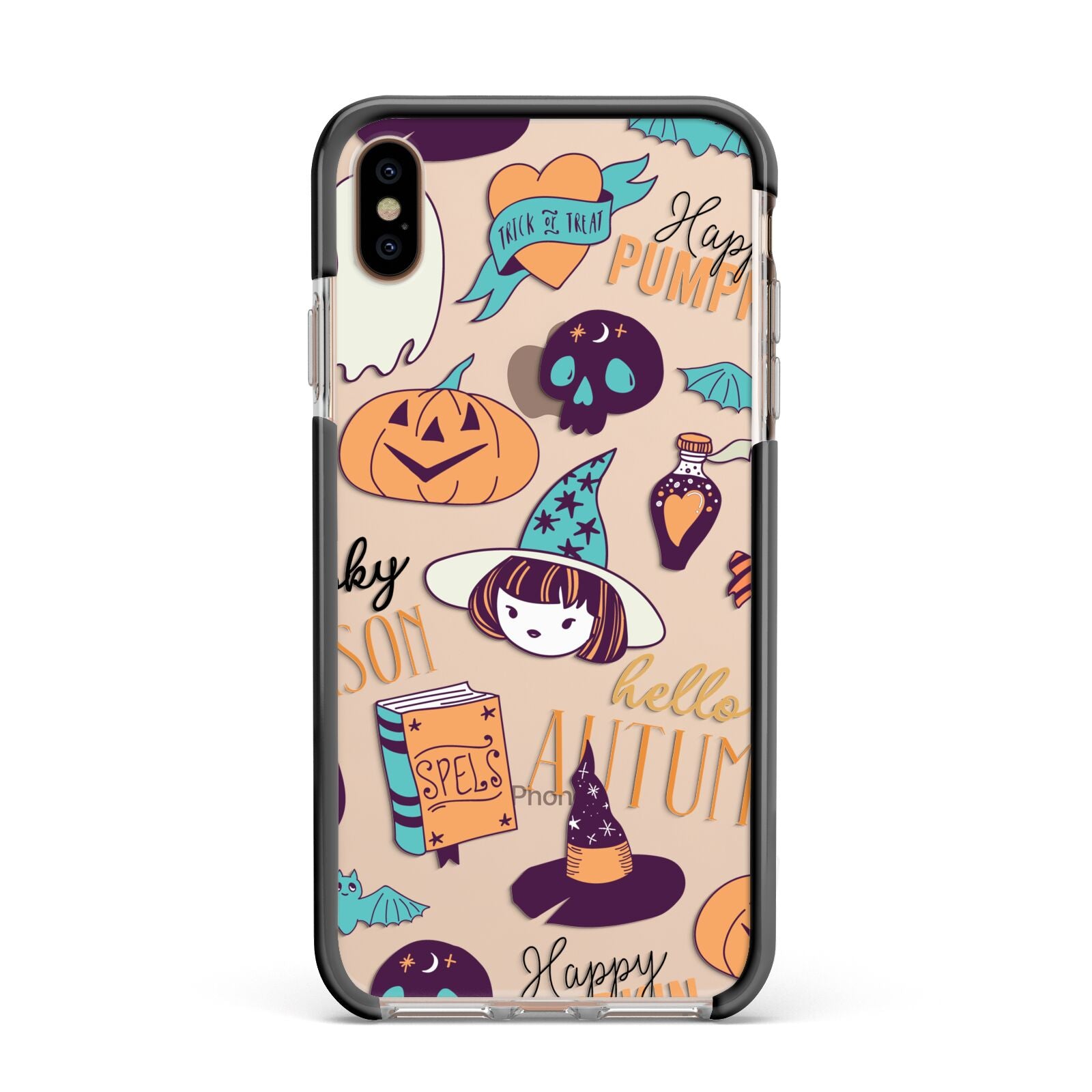 Orange and Blue Halloween Illustrations Apple iPhone Xs Max Impact Case Black Edge on Gold Phone