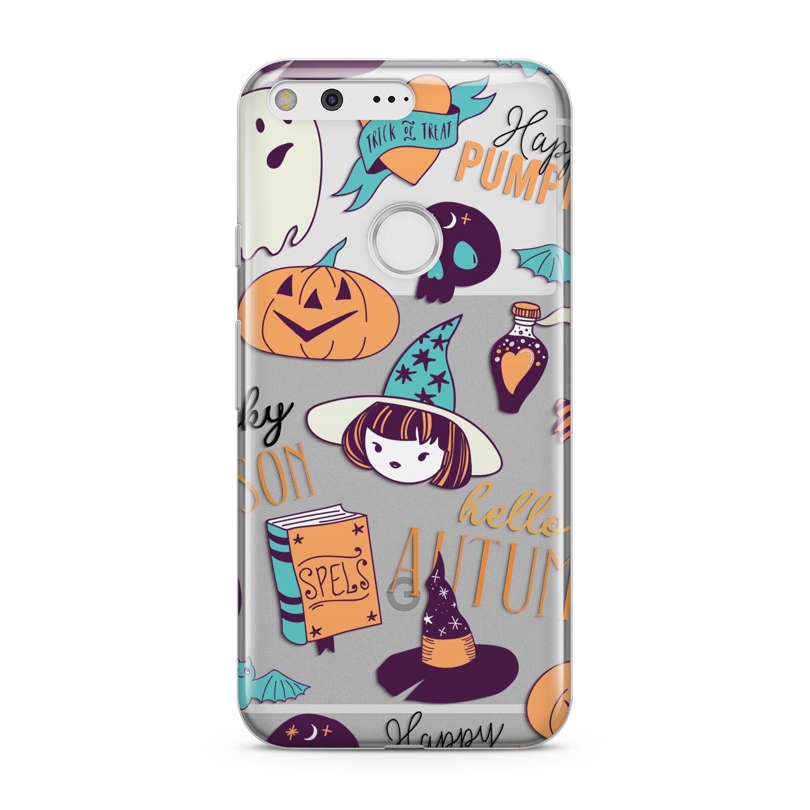 Orange and Blue Halloween Illustrations Google Pixel Case