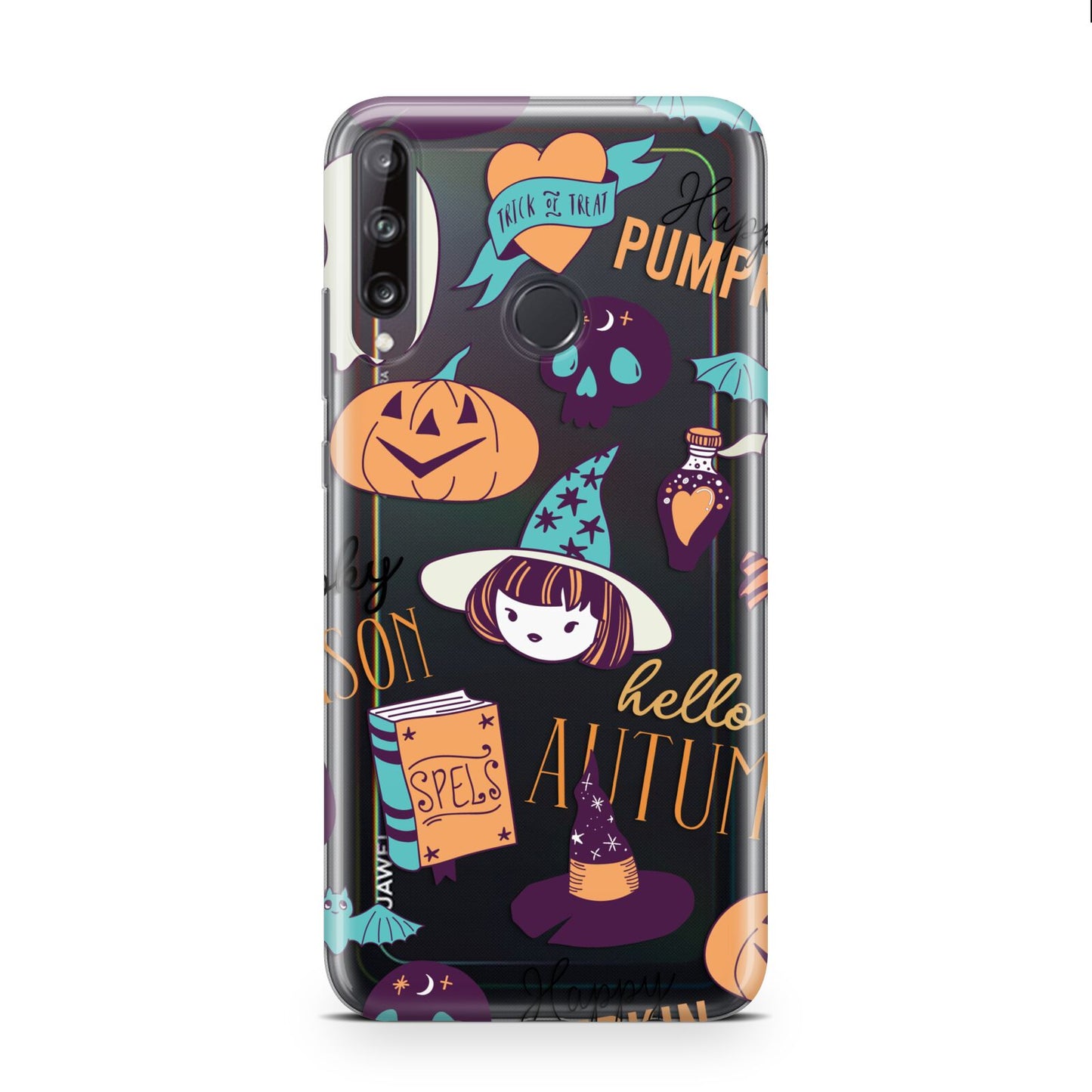 Orange and Blue Halloween Illustrations Huawei P40 Lite E Phone Case