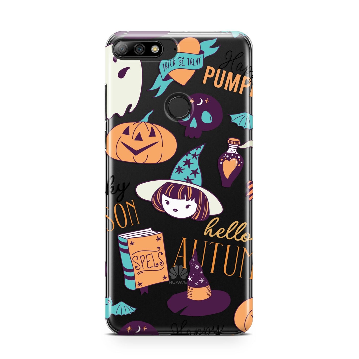 Orange and Blue Halloween Illustrations Huawei Y7 2018