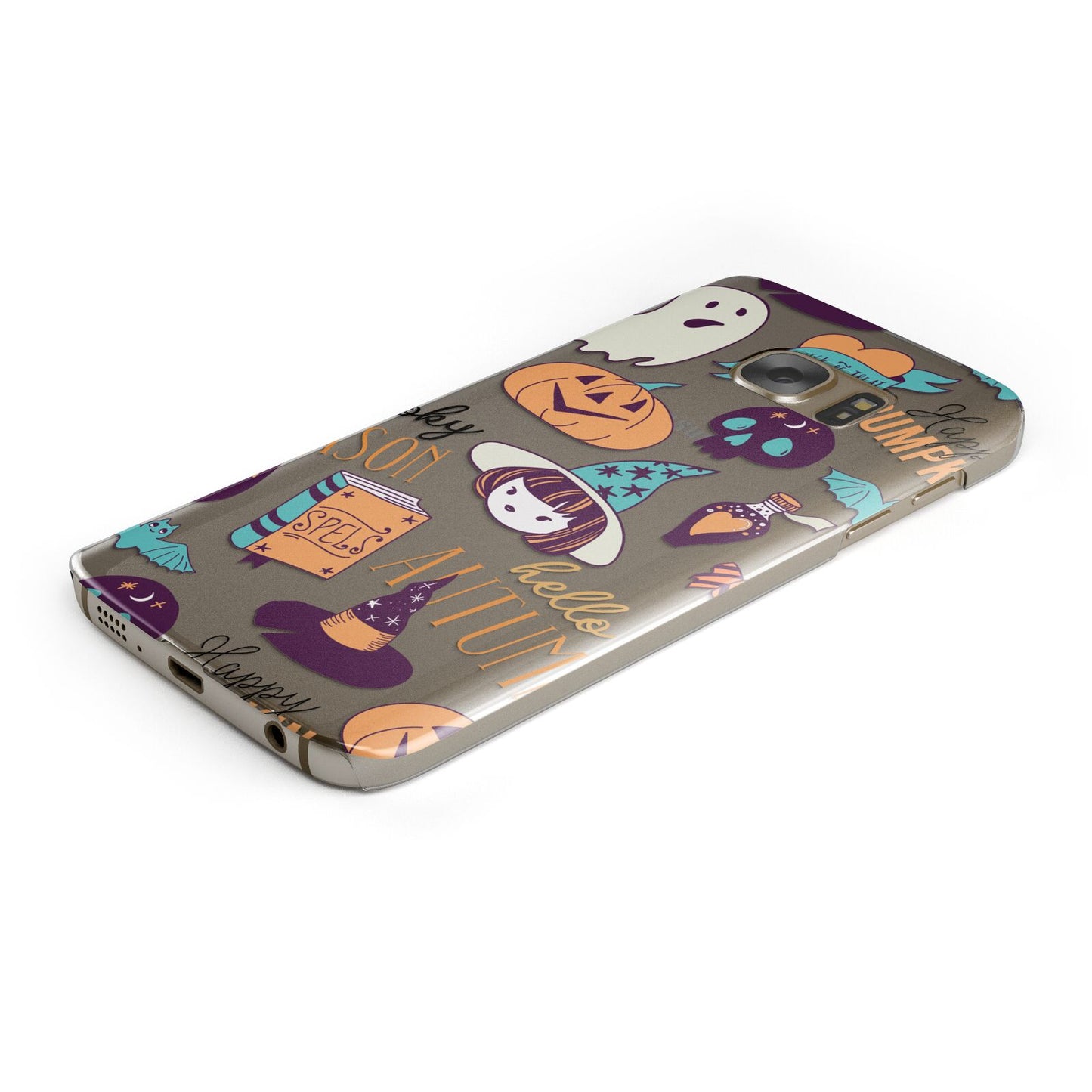 Orange and Blue Halloween Illustrations Protective Samsung Galaxy Case Angled Image