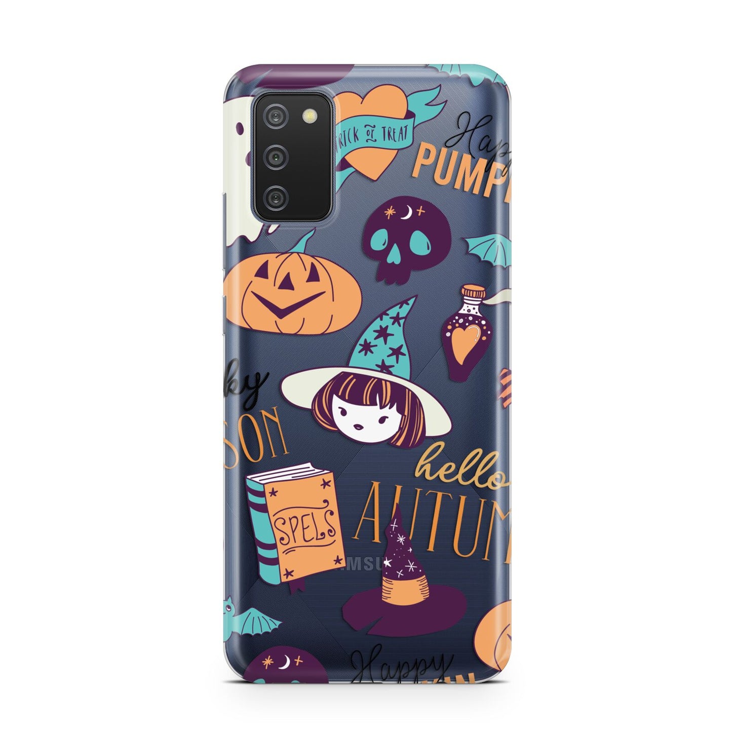 Orange and Blue Halloween Illustrations Samsung A02s Case