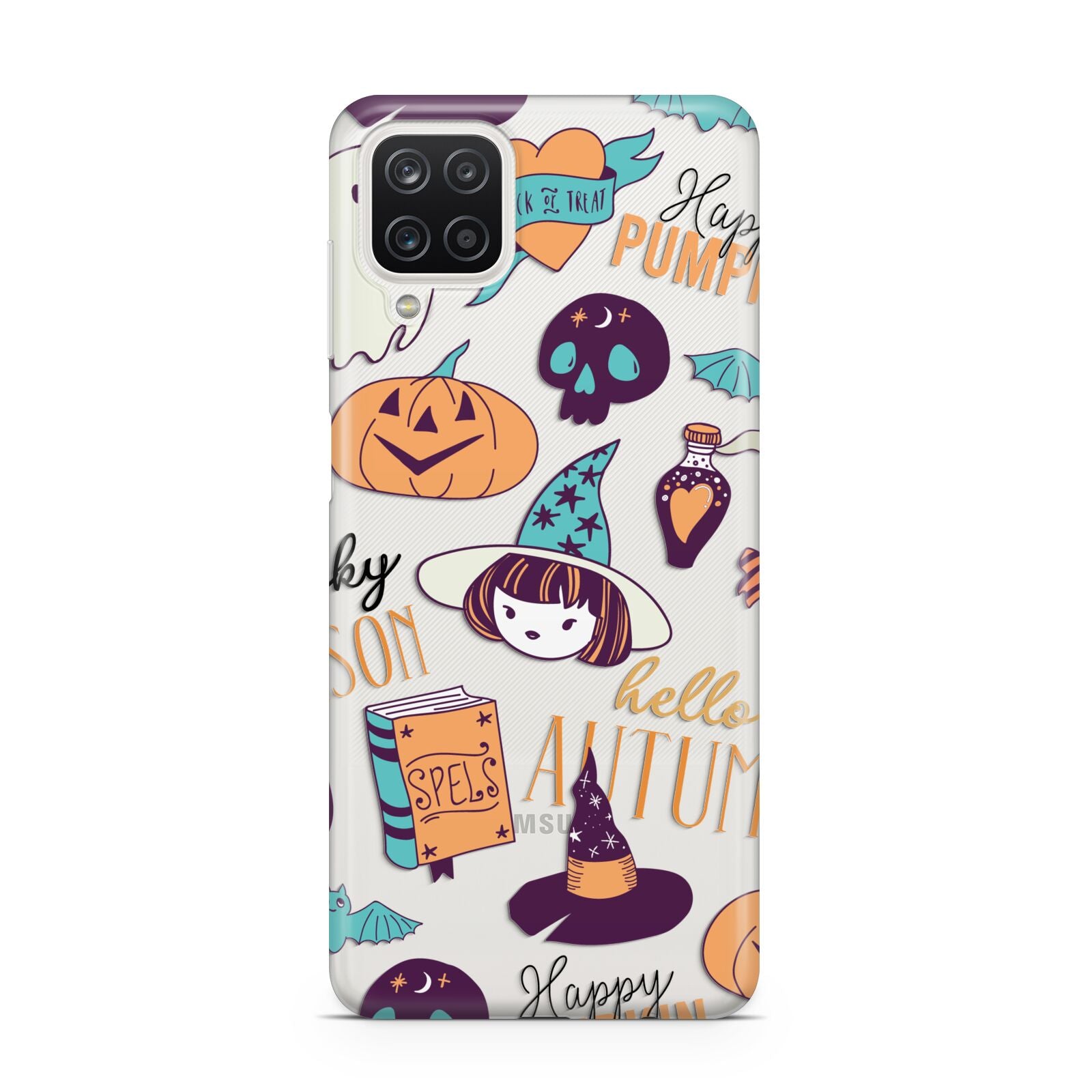 Orange and Blue Halloween Illustrations Samsung A12 Case