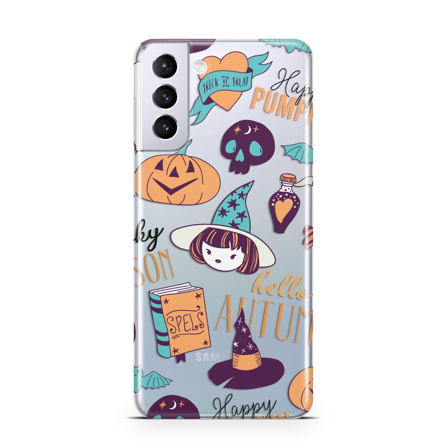 Orange and Blue Halloween Illustrations Samsung S21 Plus Case