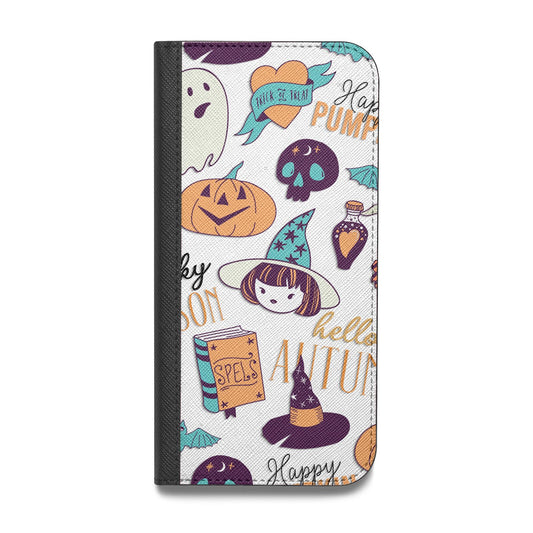 Orange and Blue Halloween Illustrations Vegan Leather Flip Samsung Case