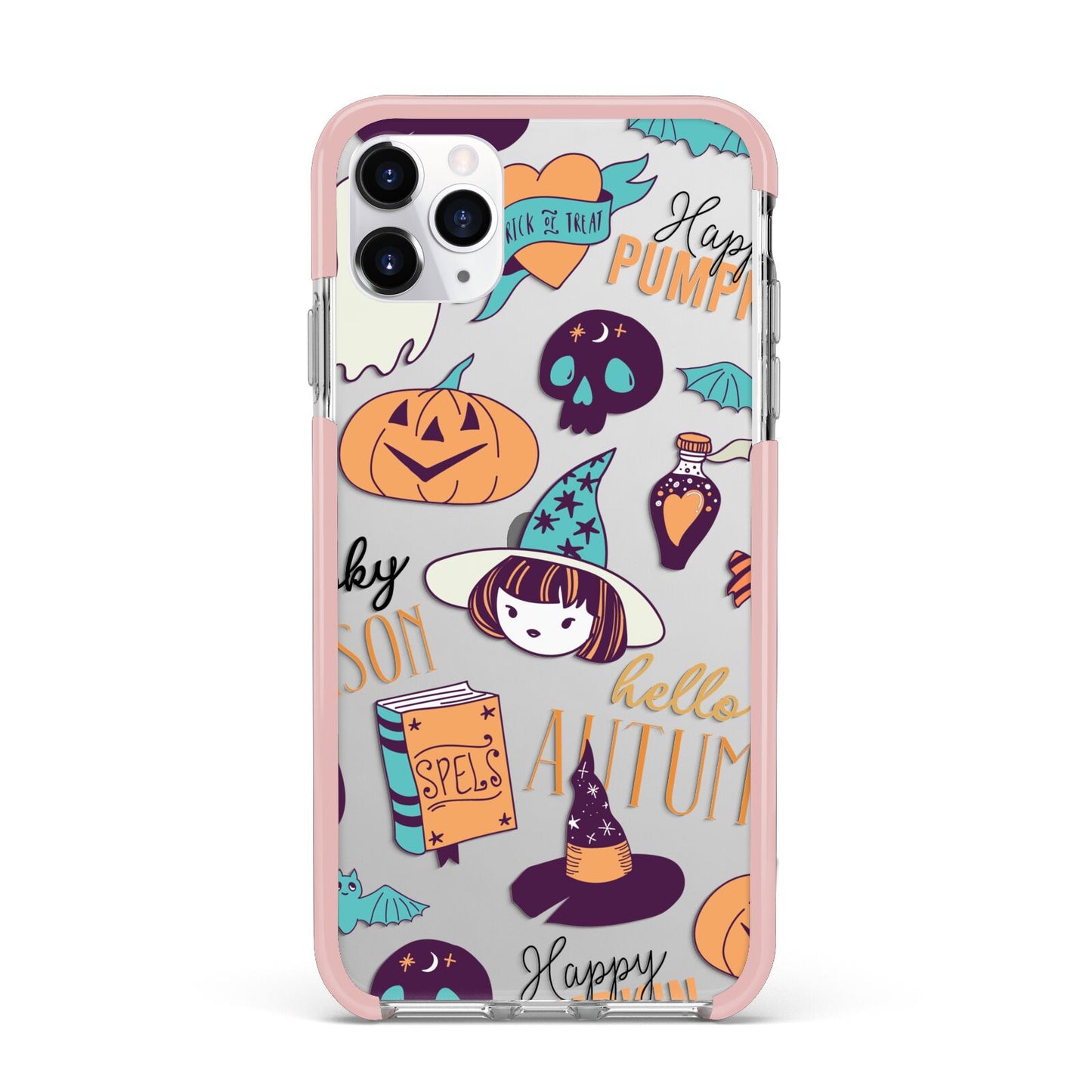 Orange and Blue Halloween Illustrations iPhone 11 Pro Max Impact Pink Edge Case