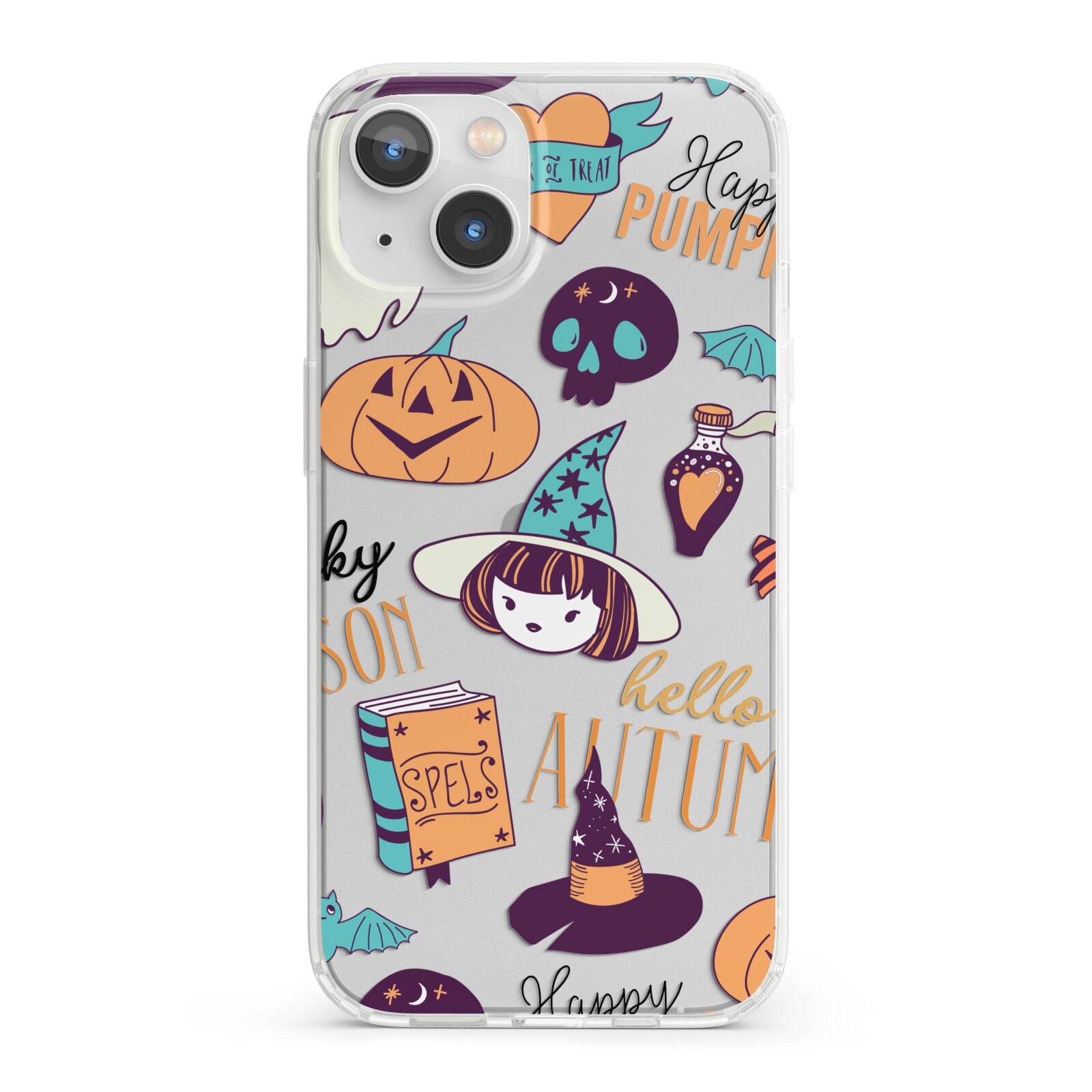 Orange and Blue Halloween Illustrations iPhone 13 Clear Bumper Case