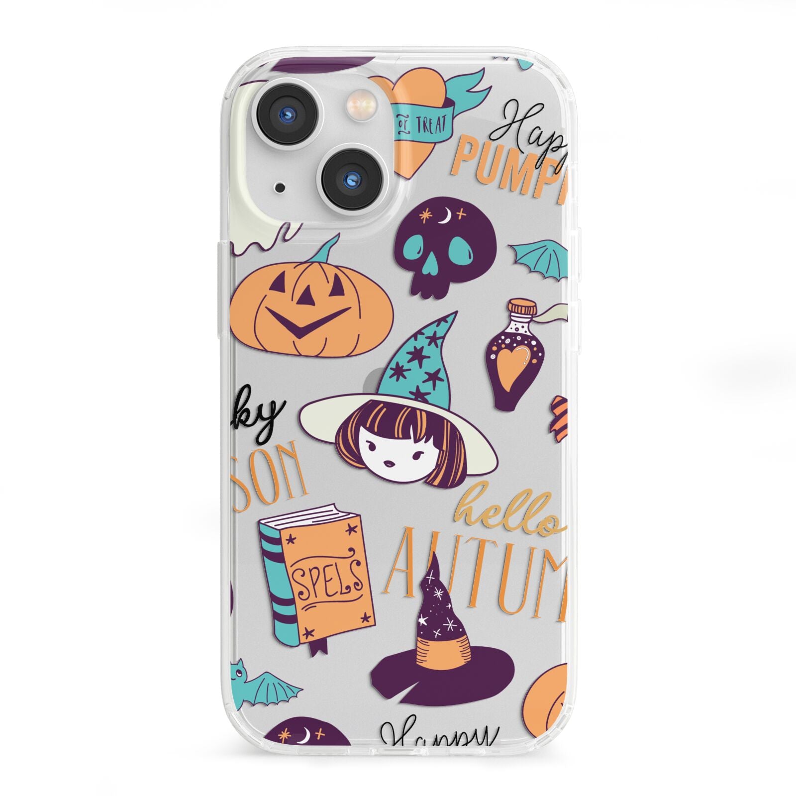 Orange and Blue Halloween Illustrations iPhone 13 Mini Clear Bumper Case