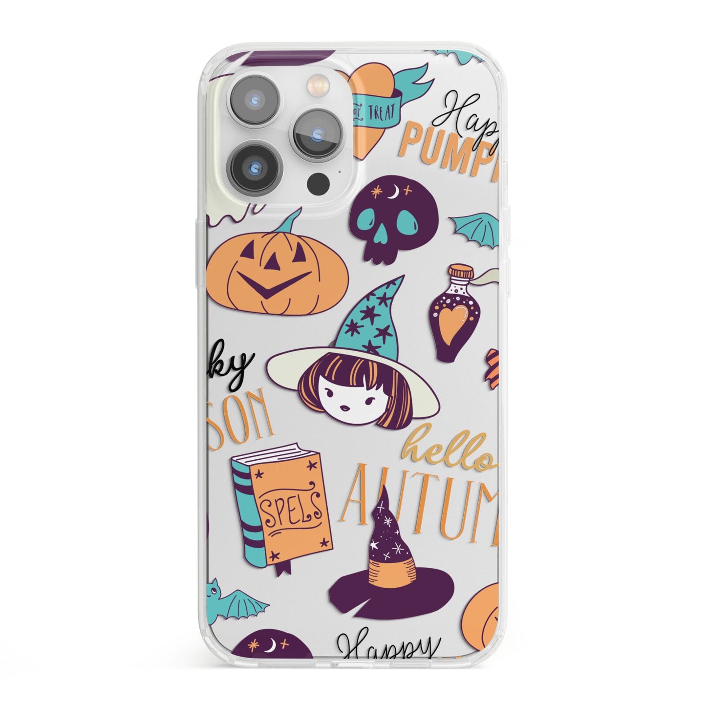 Orange and Blue Halloween Illustrations iPhone 13 Pro Max Clear Bumper Case