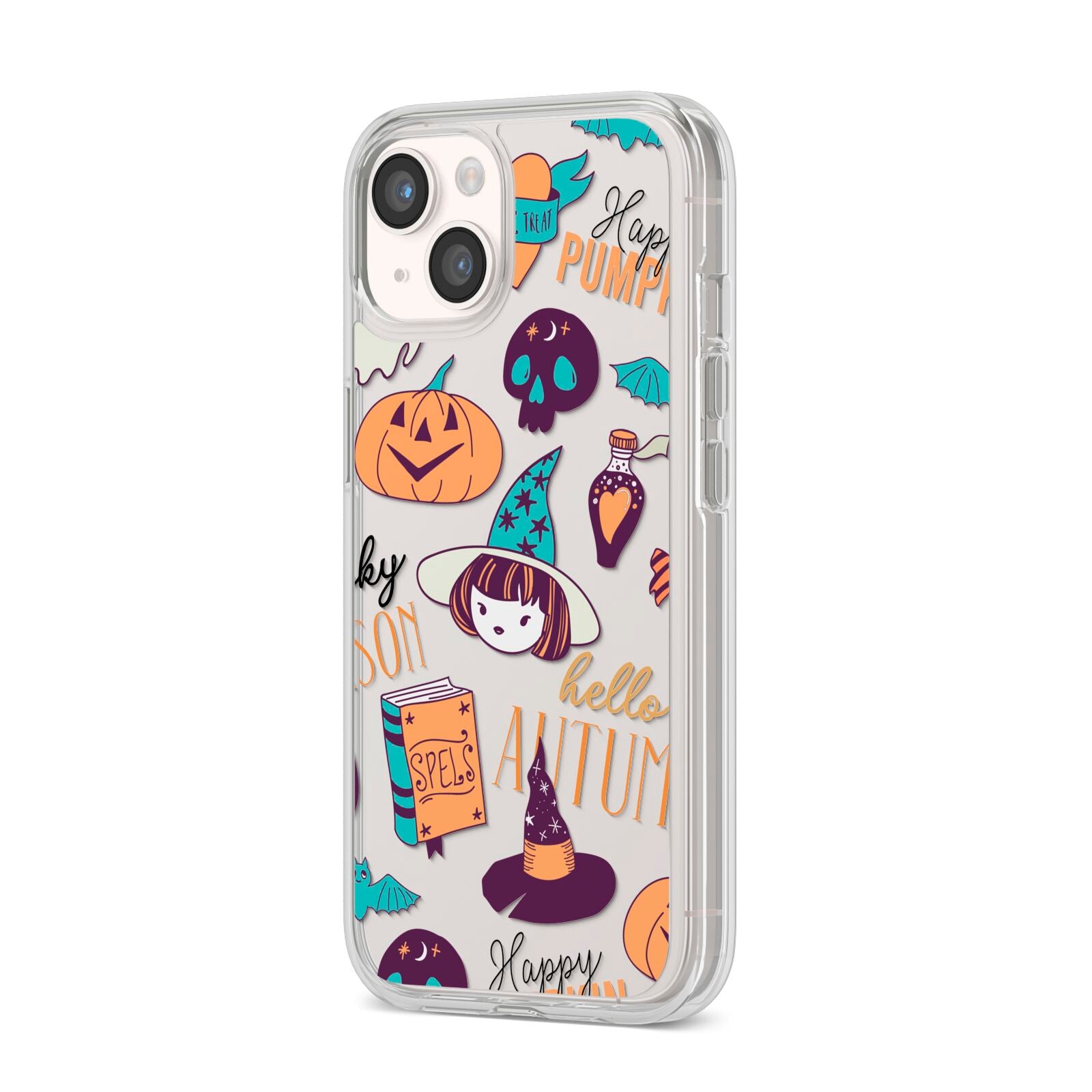 Orange and Blue Halloween Illustrations iPhone 14 Clear Tough Case Starlight Angled Image