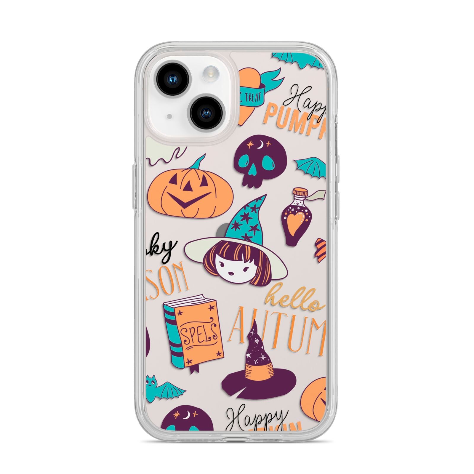 Orange and Blue Halloween Illustrations iPhone 14 Clear Tough Case Starlight