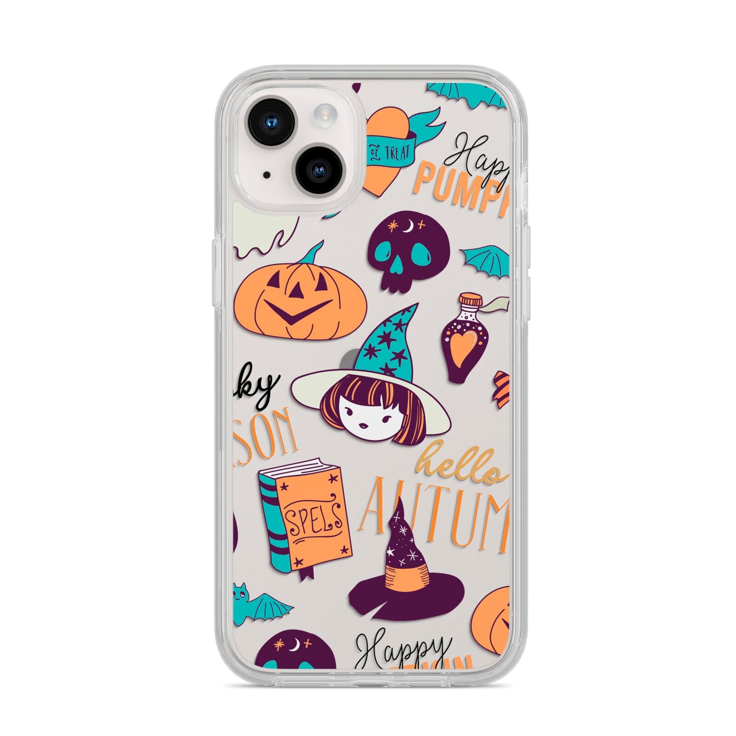 Orange and Blue Halloween Illustrations iPhone 14 Plus Clear Tough Case Starlight