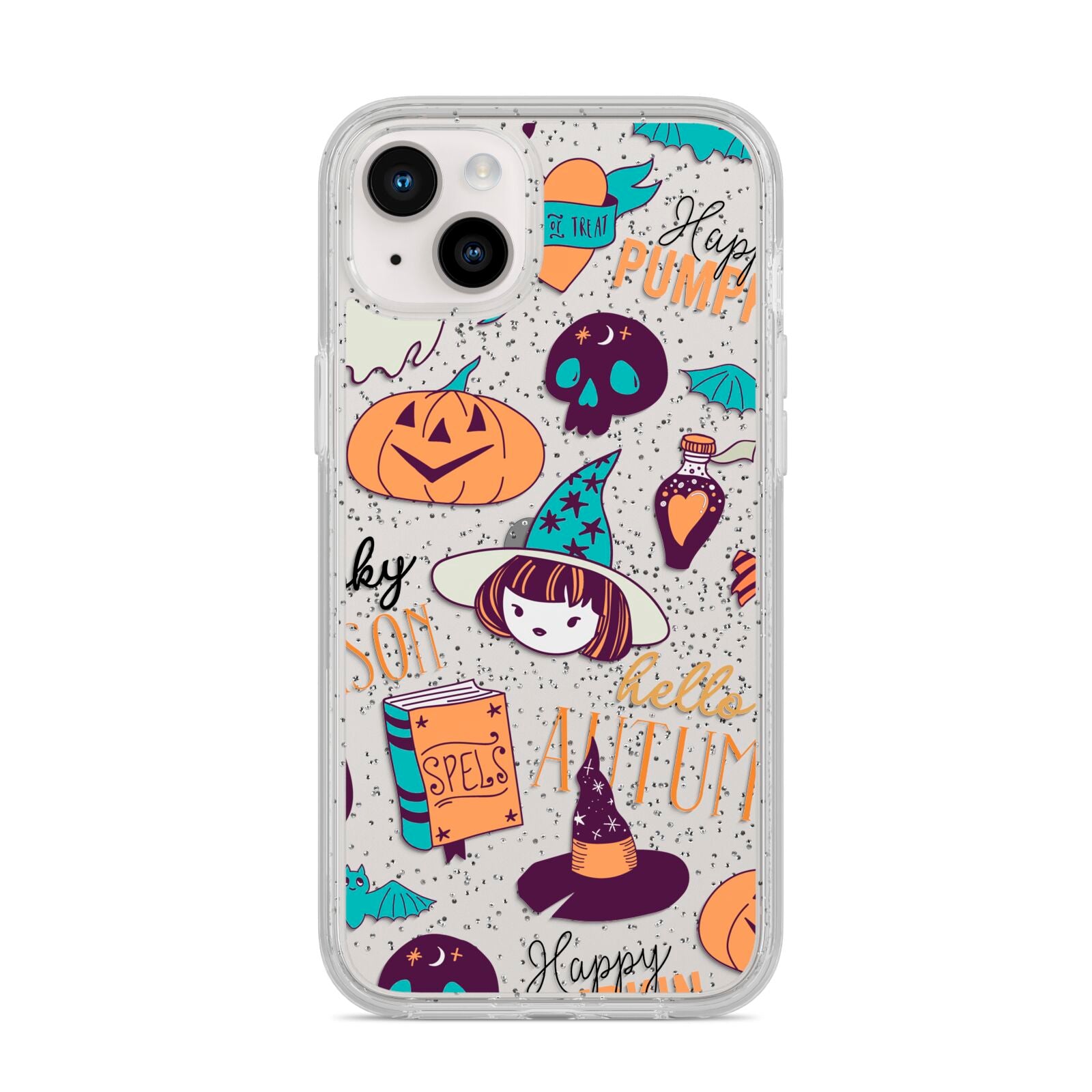 Orange and Blue Halloween Illustrations iPhone 14 Plus Glitter Tough Case Starlight