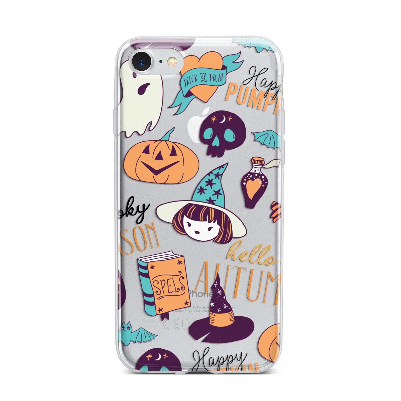 Orange and Blue Halloween Illustrations iPhone 7 Bumper Case on Silver iPhone