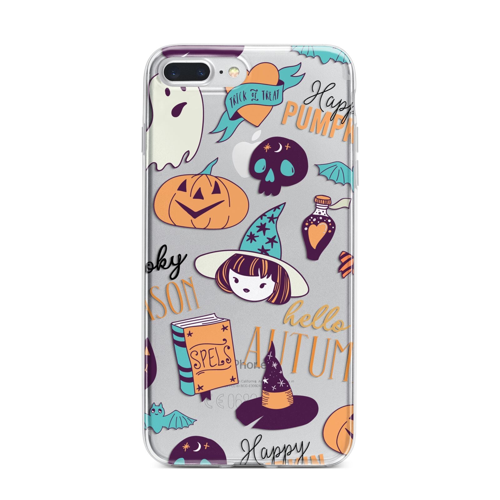 Orange and Blue Halloween Illustrations iPhone 7 Plus Bumper Case on Silver iPhone