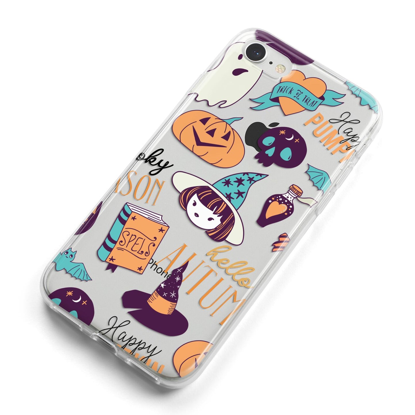 Orange and Blue Halloween Illustrations iPhone 8 Bumper Case on Silver iPhone Alternative Image