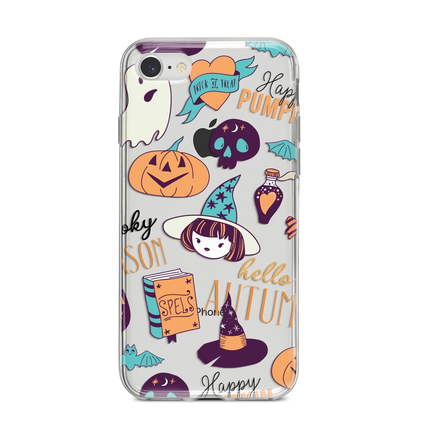 Orange and Blue Halloween Illustrations iPhone 8 Bumper Case on Silver iPhone