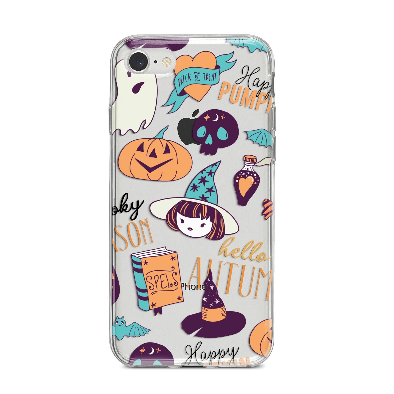 Orange and Blue Halloween Illustrations iPhone 8 Bumper Case on Silver iPhone