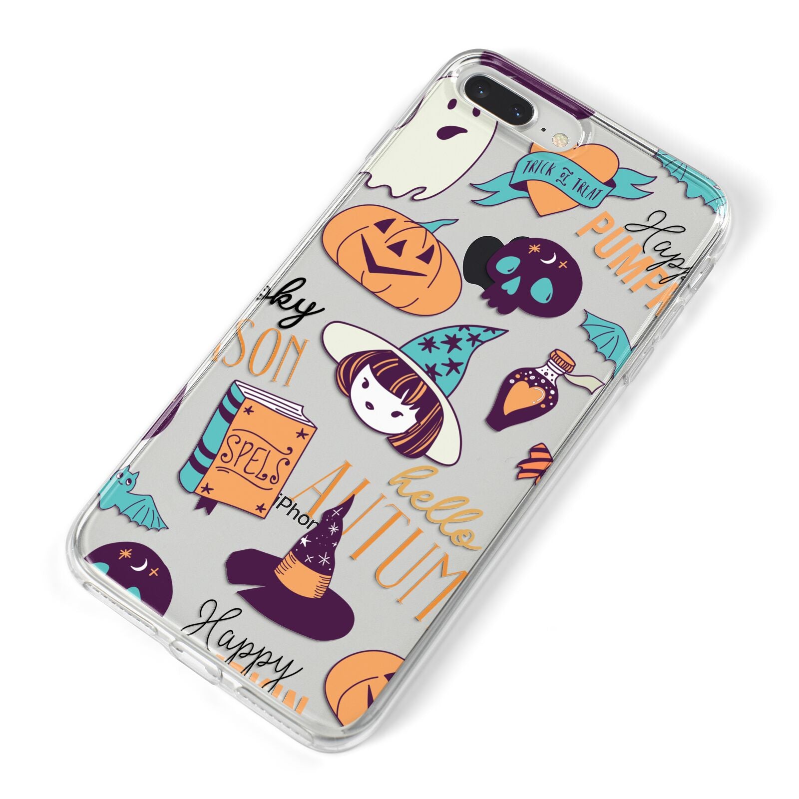 Orange and Blue Halloween Illustrations iPhone 8 Plus Bumper Case on Silver iPhone Alternative Image