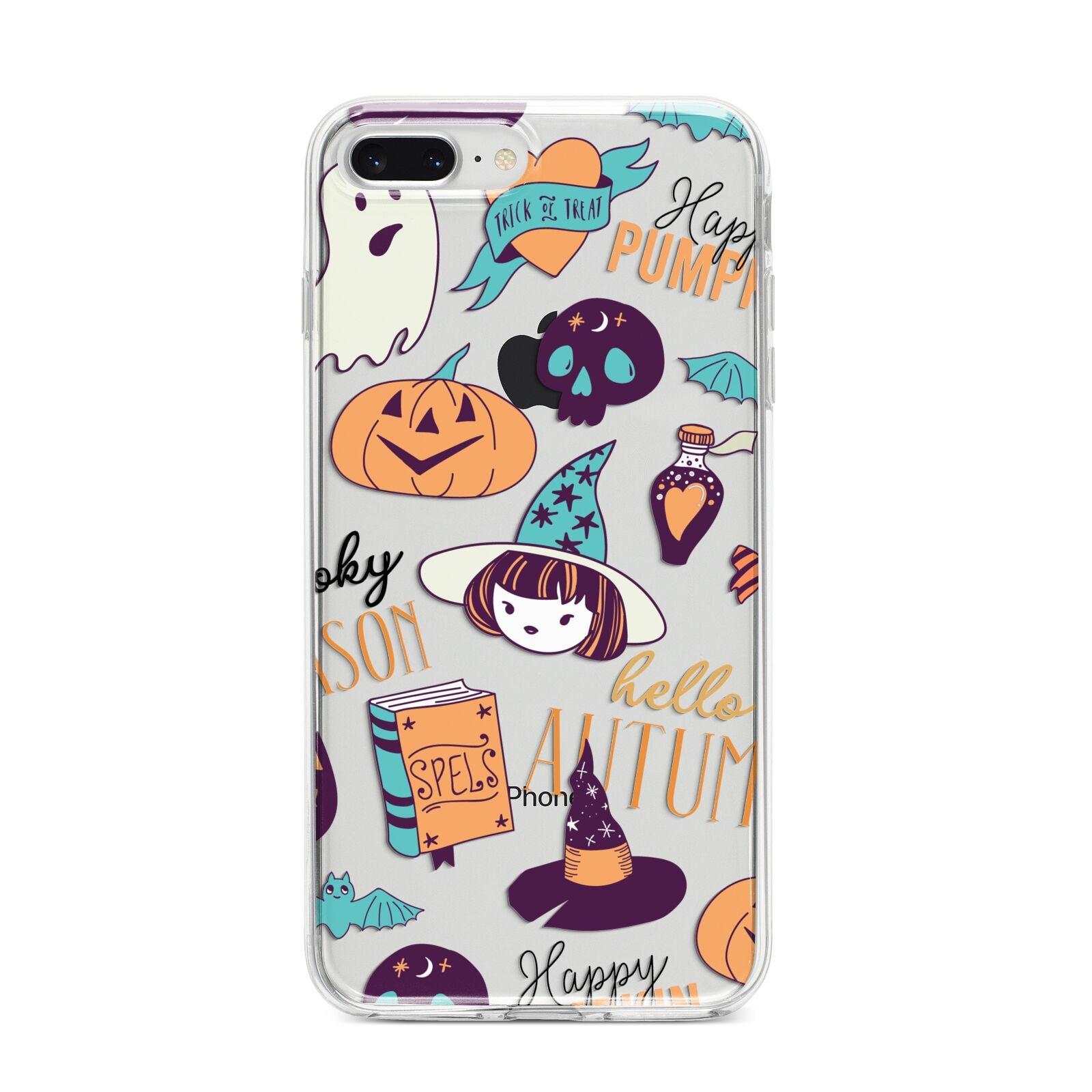 Orange and Blue Halloween Illustrations iPhone 8 Plus Bumper Case on Silver iPhone