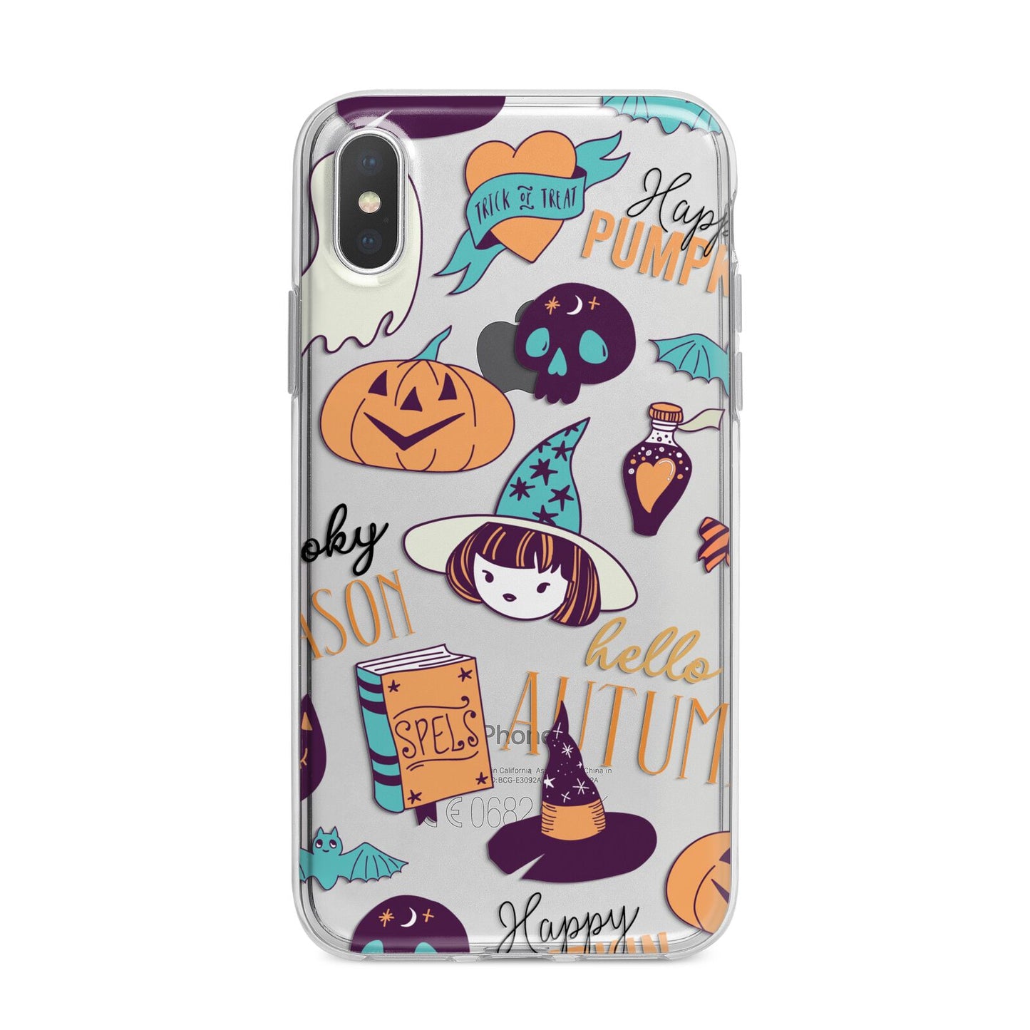 Orange and Blue Halloween Illustrations iPhone X Bumper Case on Silver iPhone Alternative Image 1