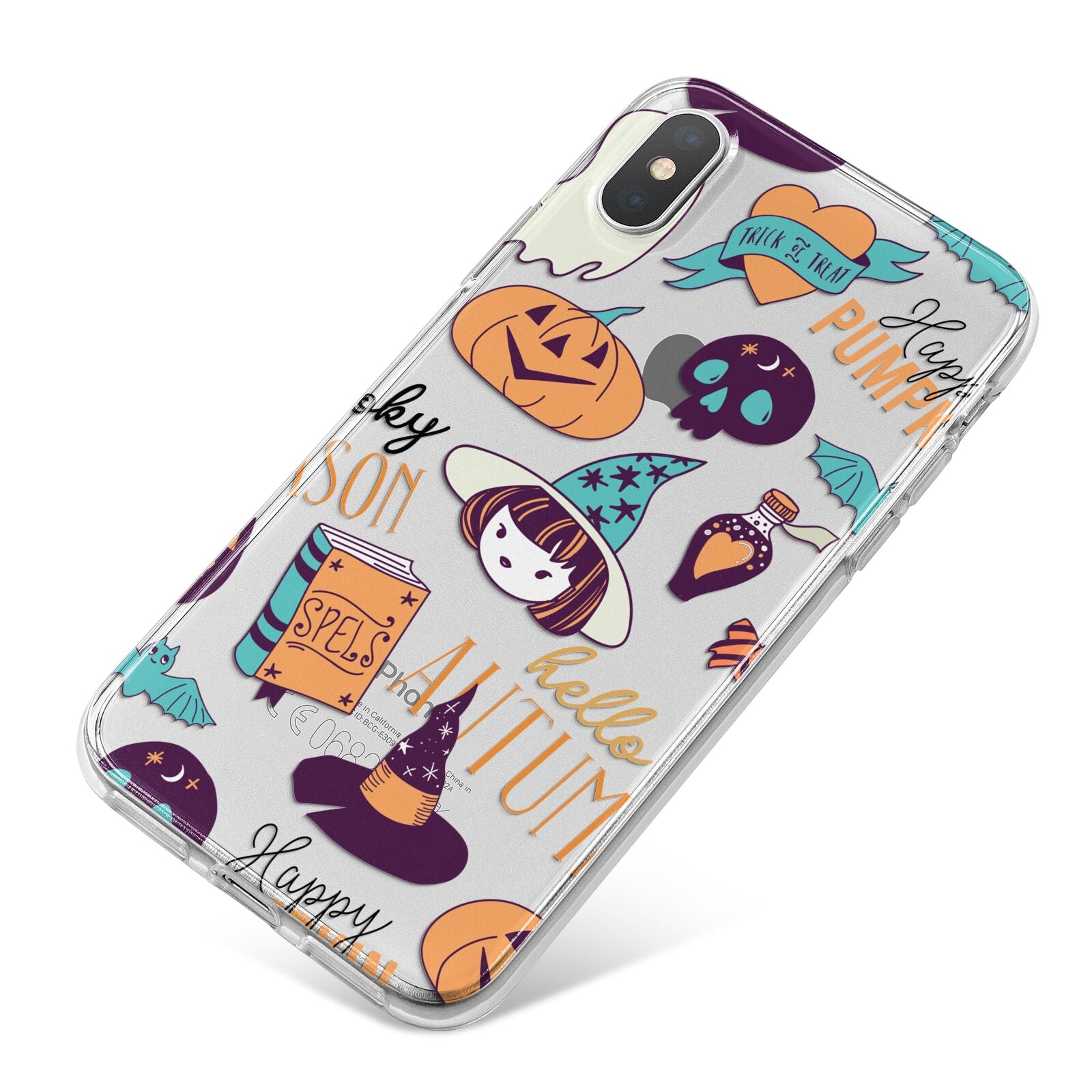 Orange and Blue Halloween Illustrations iPhone X Bumper Case on Silver iPhone