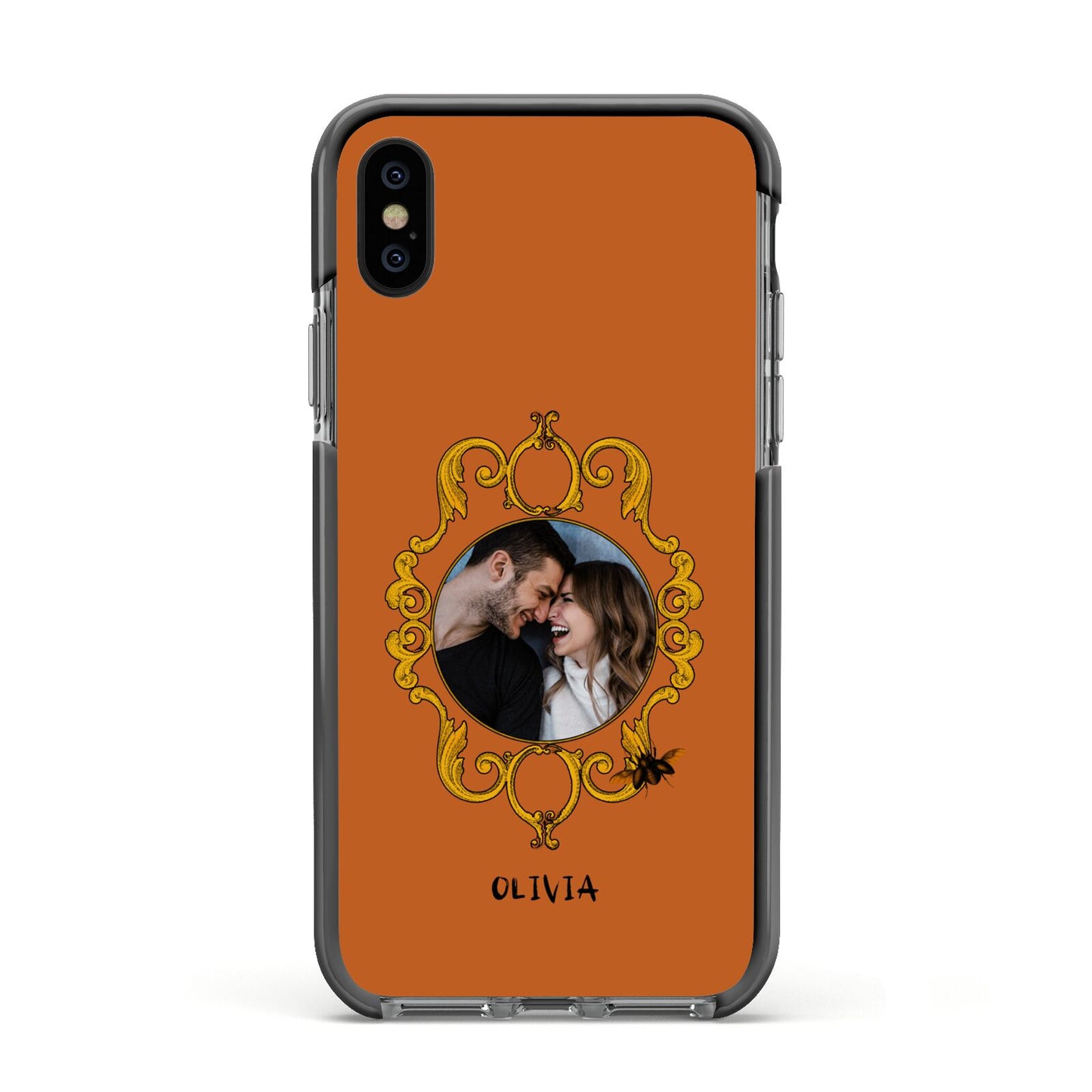 Ornate Halloween Custom Photo Apple iPhone Xs Impact Case Black Edge on Black Phone