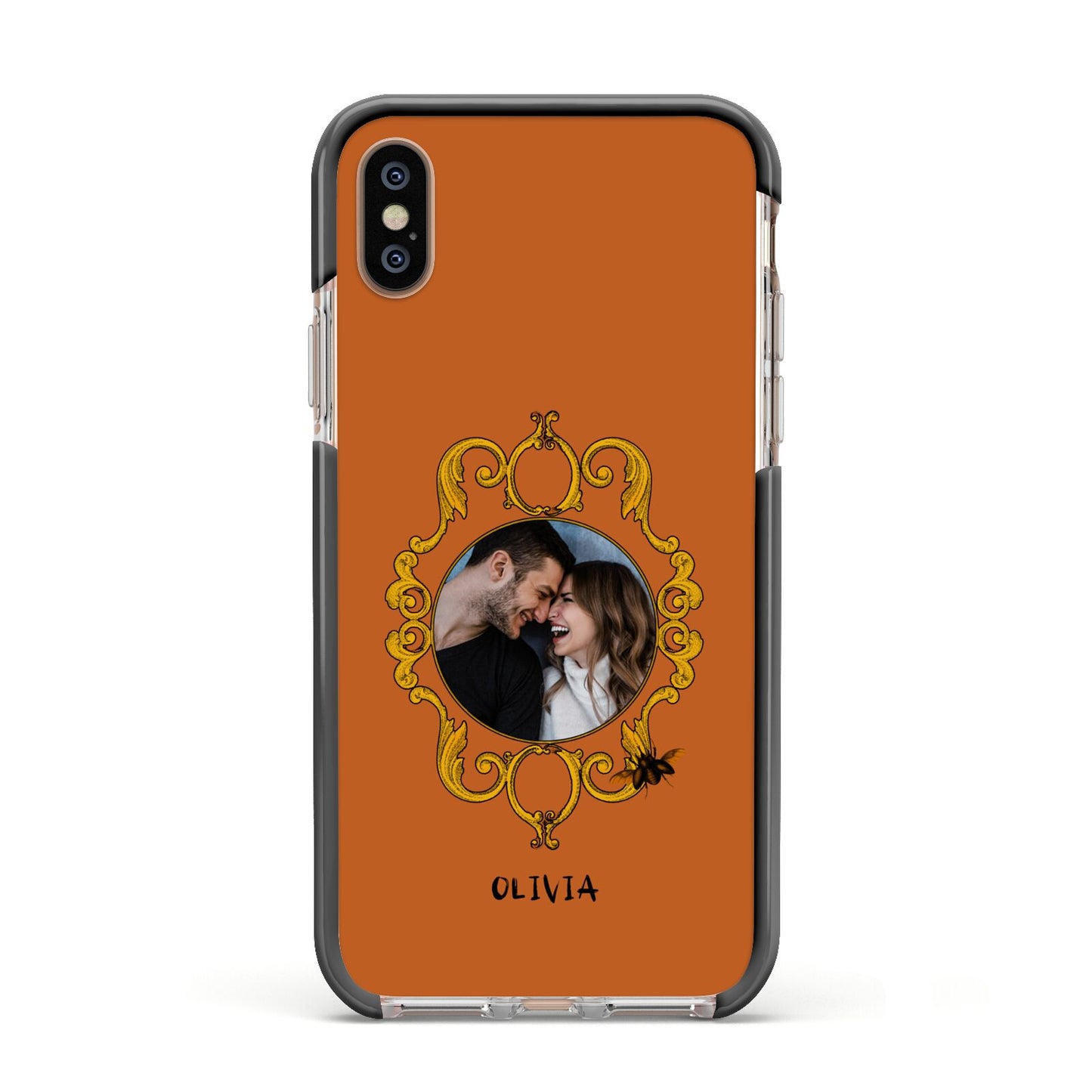 Ornate Halloween Custom Photo Apple iPhone Xs Impact Case Black Edge on Gold Phone