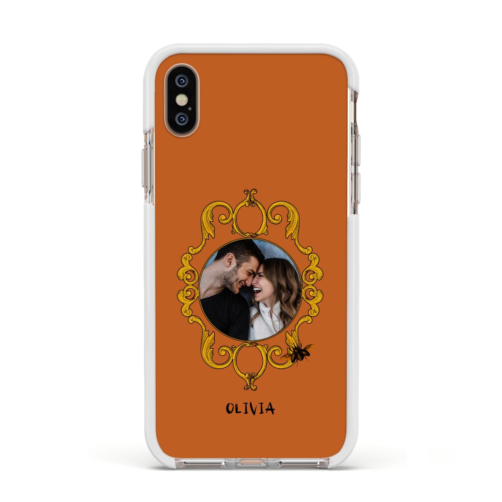 Ornate Halloween Custom Photo Apple iPhone Xs Impact Case White Edge on Gold Phone