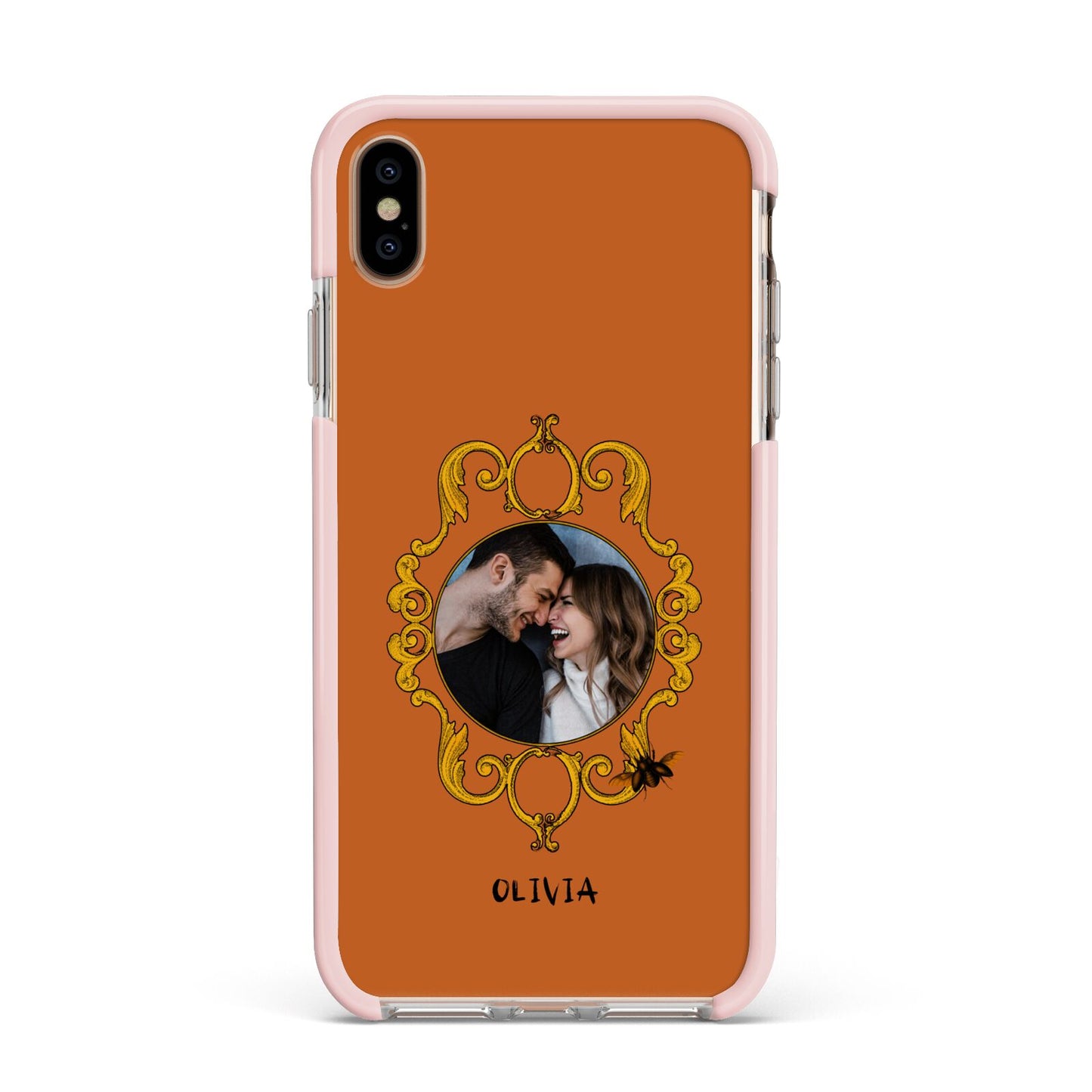 Ornate Halloween Custom Photo Apple iPhone Xs Max Impact Case Pink Edge on Gold Phone