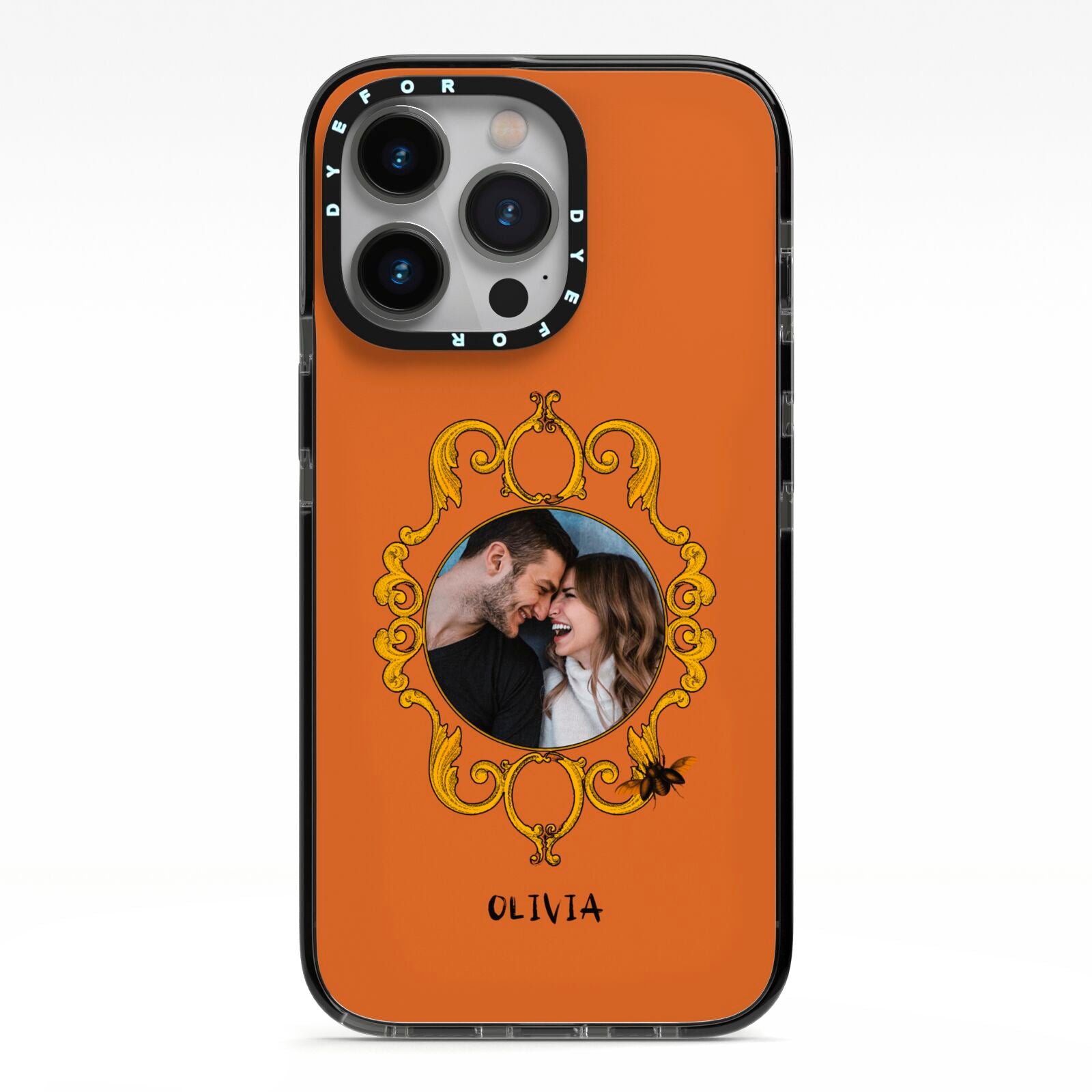 Ornate Halloween Custom Photo iPhone 13 Pro Black Impact Case on Silver phone