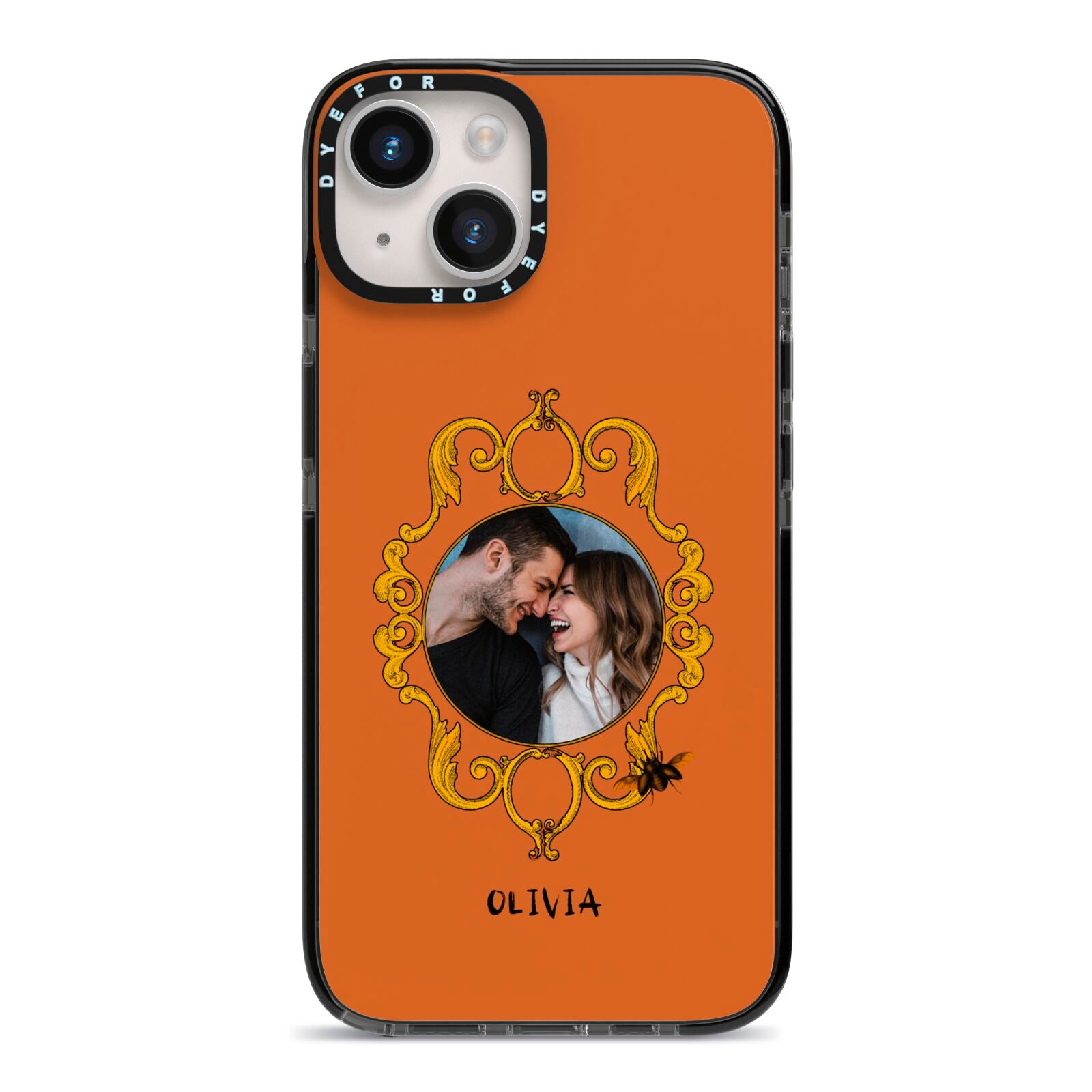 Ornate Halloween Custom Photo iPhone 14 Black Impact Case on Silver phone