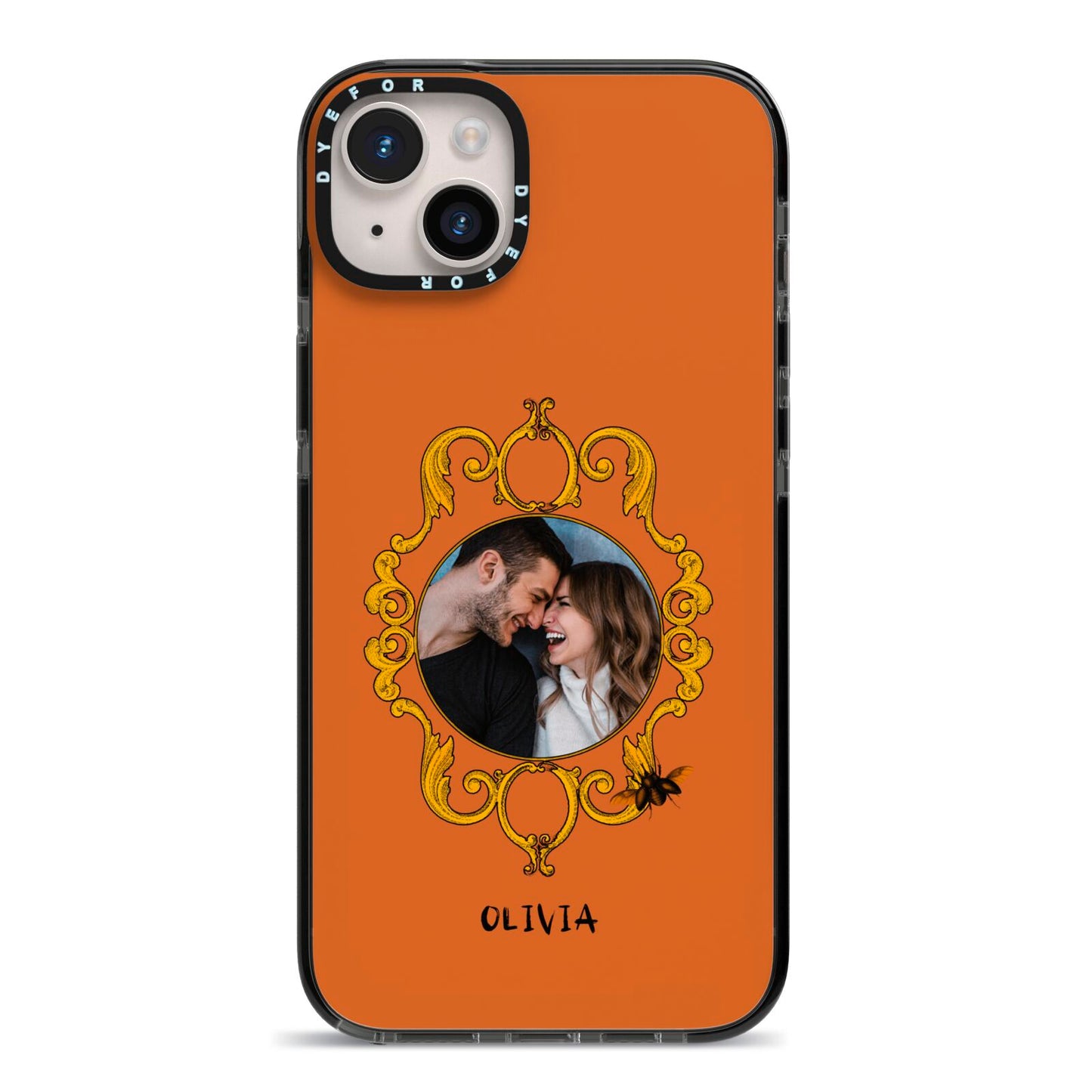 Ornate Halloween Custom Photo iPhone 14 Plus Black Impact Case on Silver phone