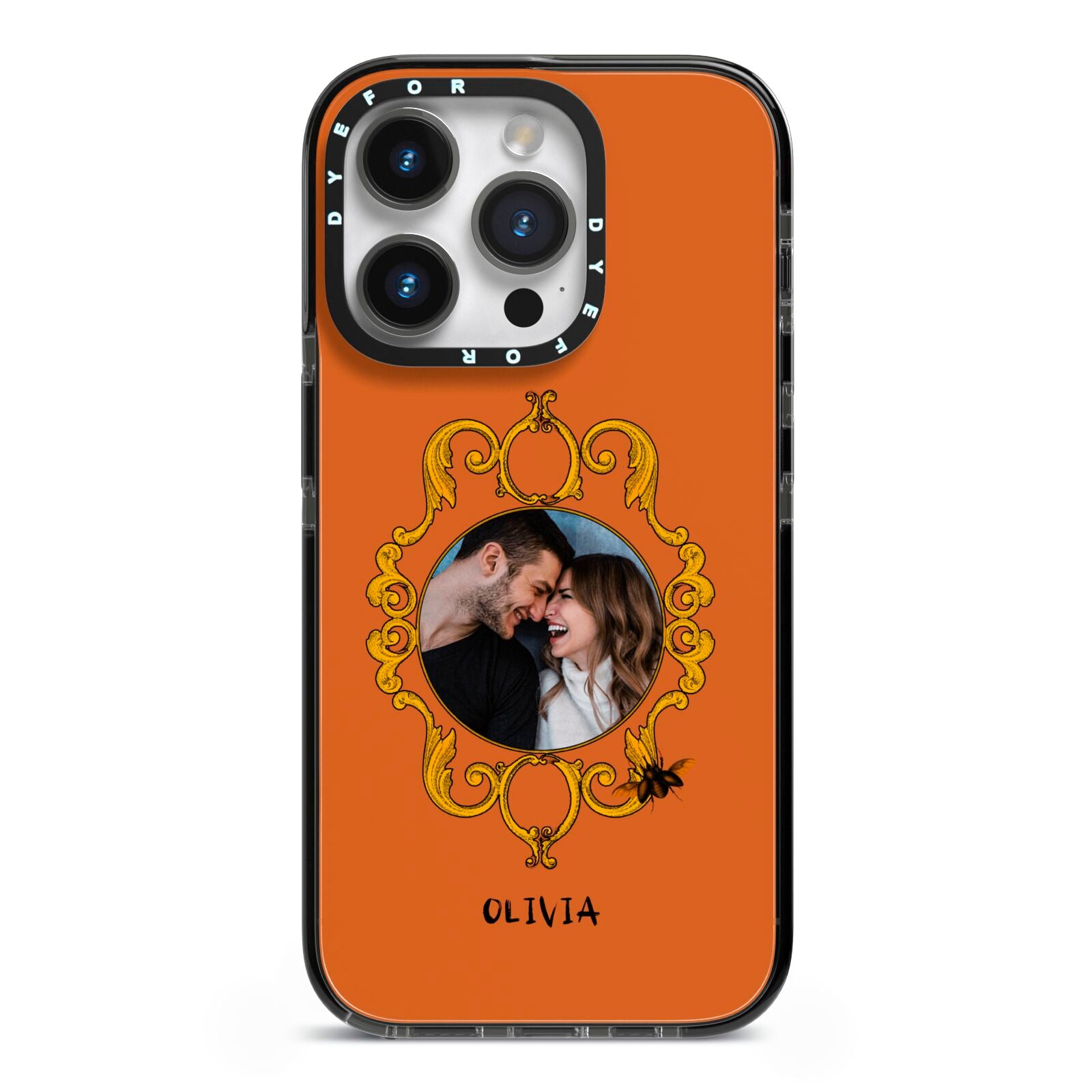 Ornate Halloween Custom Photo iPhone 14 Pro Black Impact Case on Silver phone