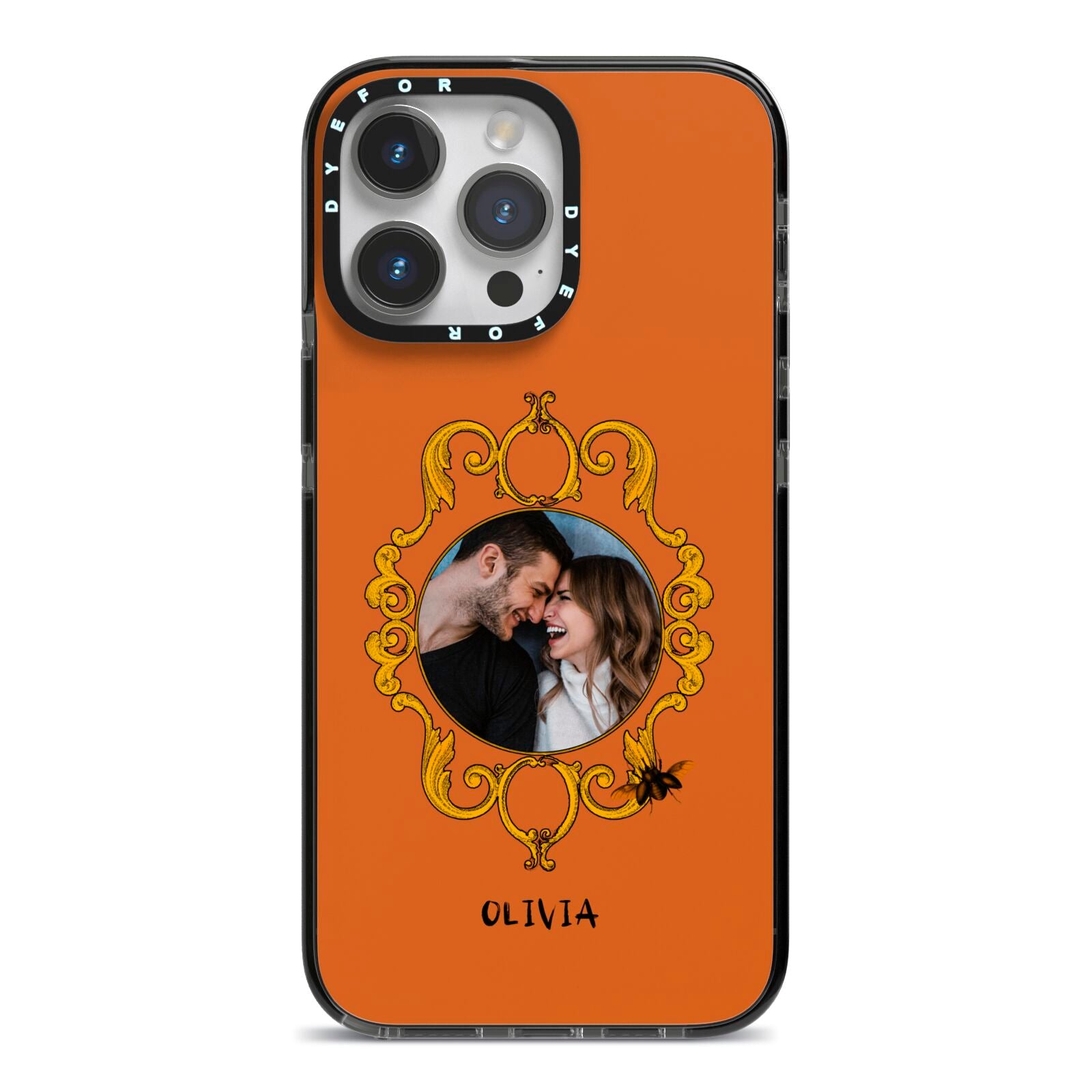 Ornate Halloween Custom Photo iPhone 14 Pro Max Black Impact Case on Silver phone