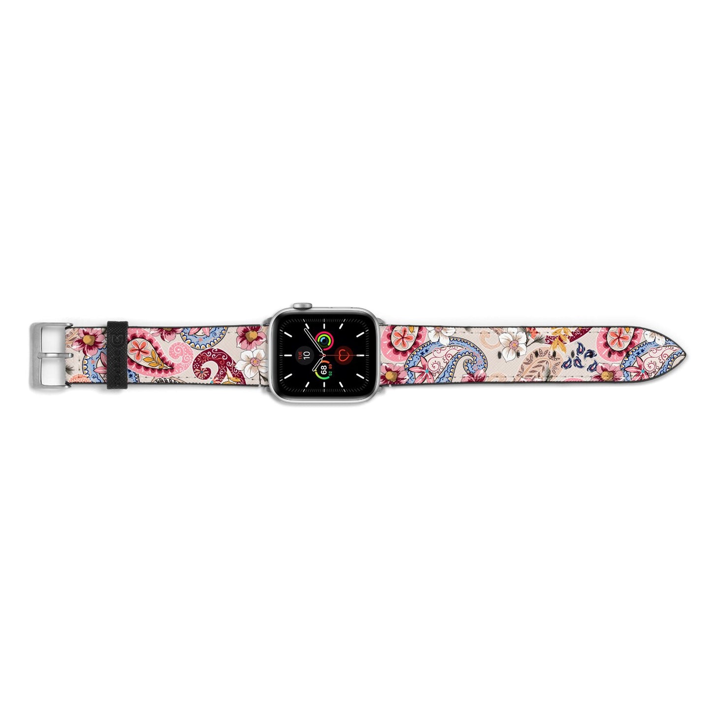 Paisley Cashmere Flowers Apple Watch Strap Landscape Image Silver Hardware