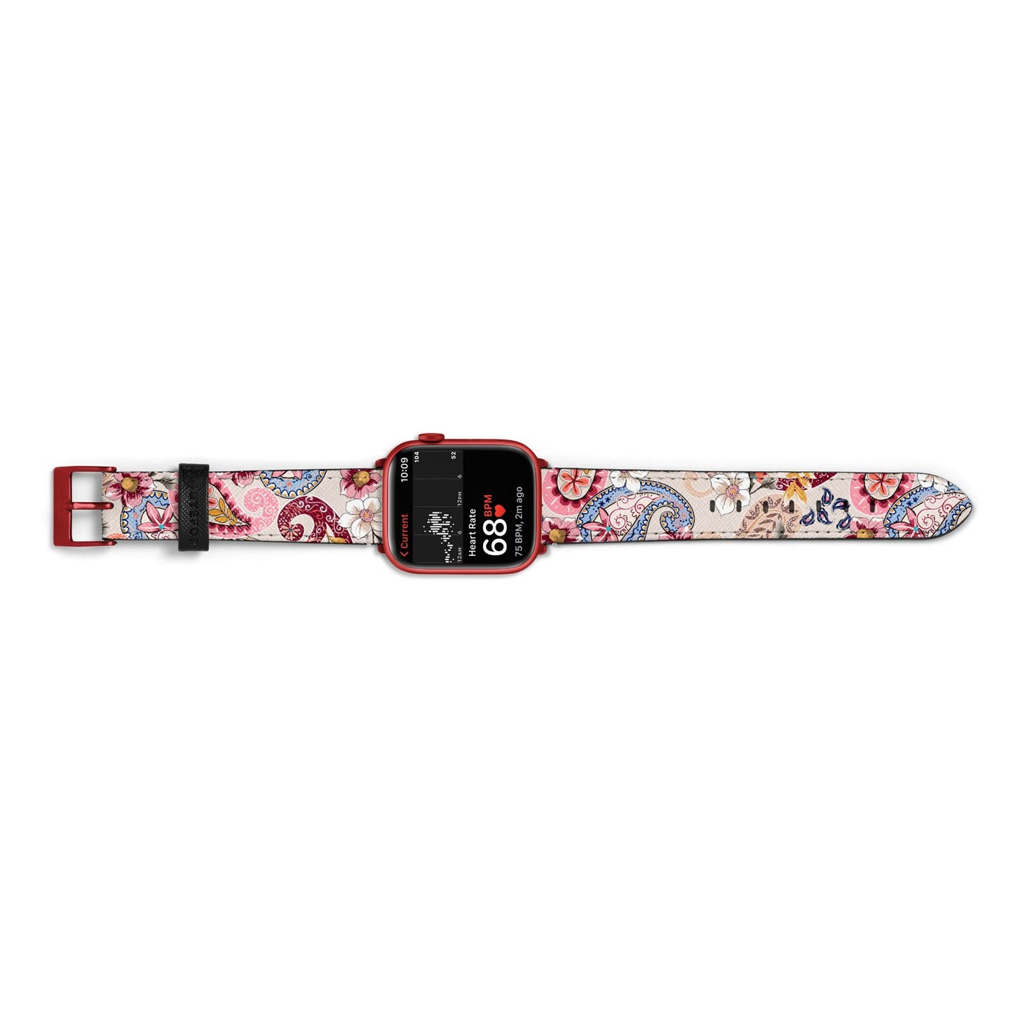 Paisley Cashmere Flowers Apple Watch Strap Size 38mm Landscape Image Red Hardware