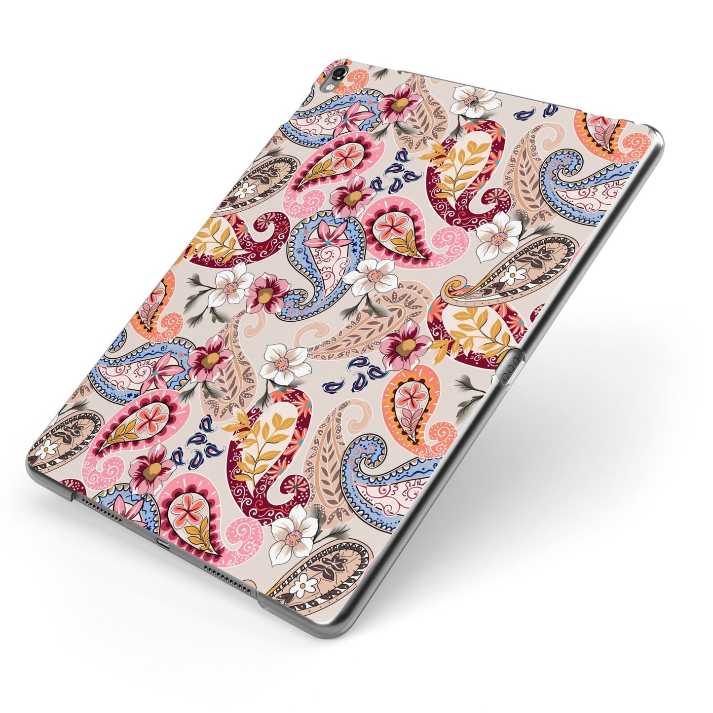 Paisley Cashmere Flowers Apple iPad Case on Grey iPad Side View